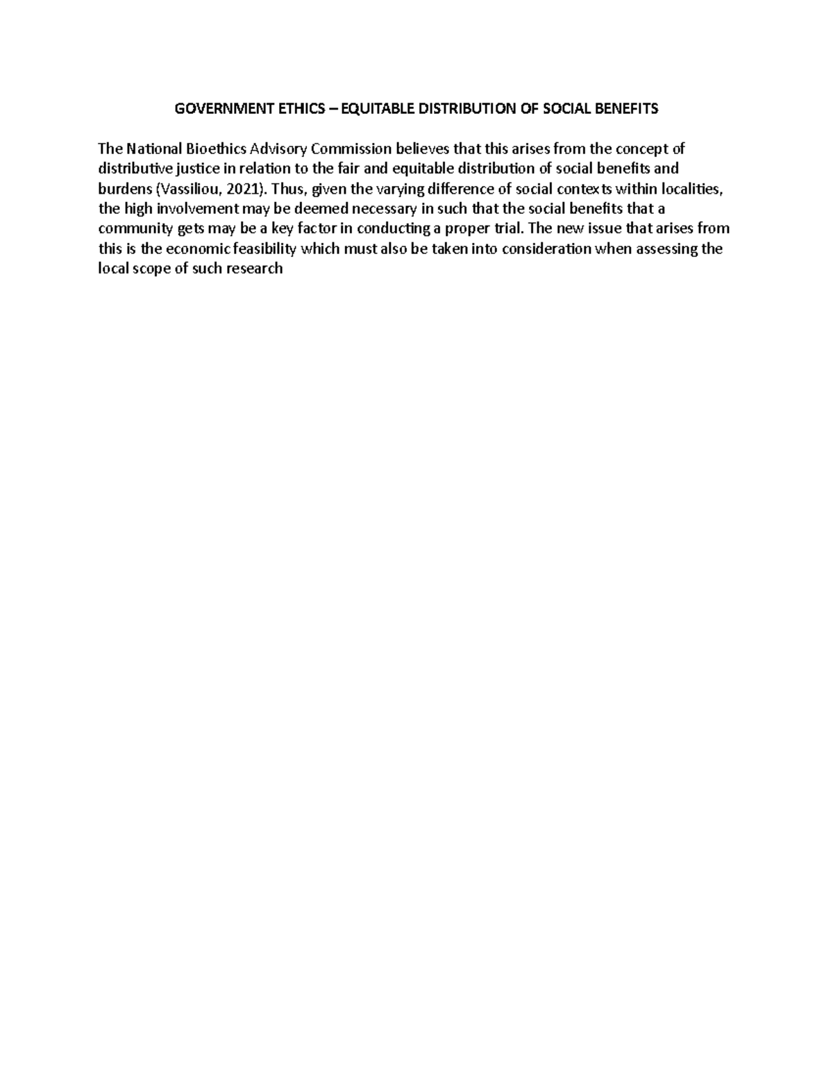 Government Ethics – Equitable Distribution OF Social Benefits ...