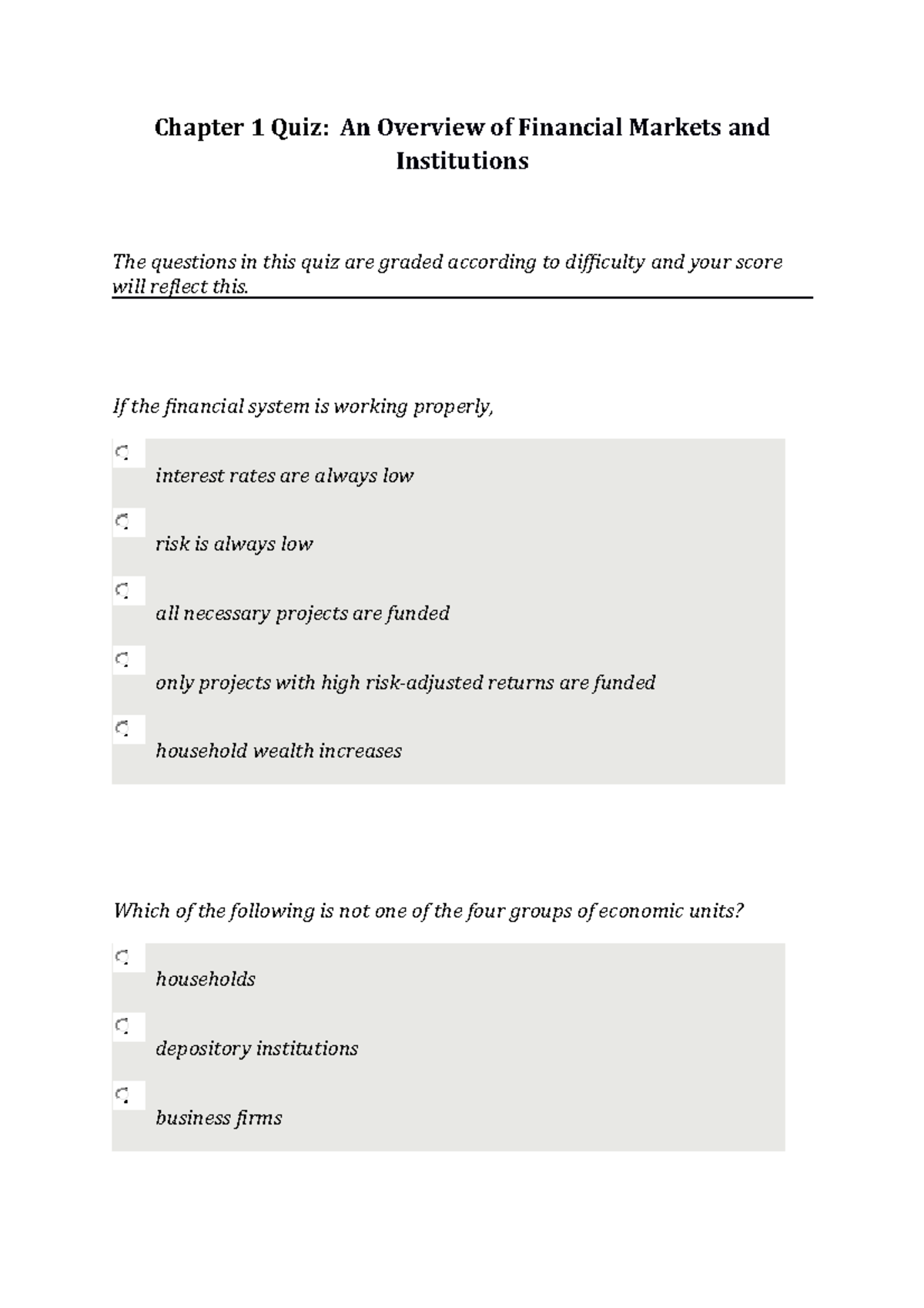 Trắc Nghiệm Trắc Nghiệm - Chapter 1 Quiz: An Overview Of Financial ...