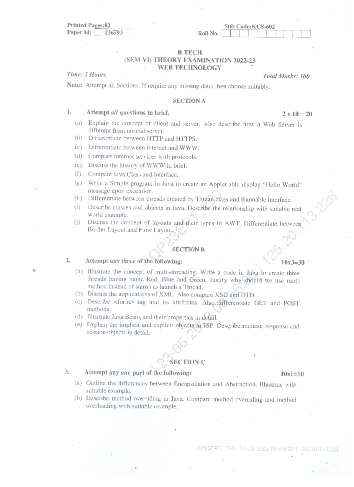 WT - web tech notes - Printed Page: 2 of 2 Subject Code: KCS 0 Roll No ...