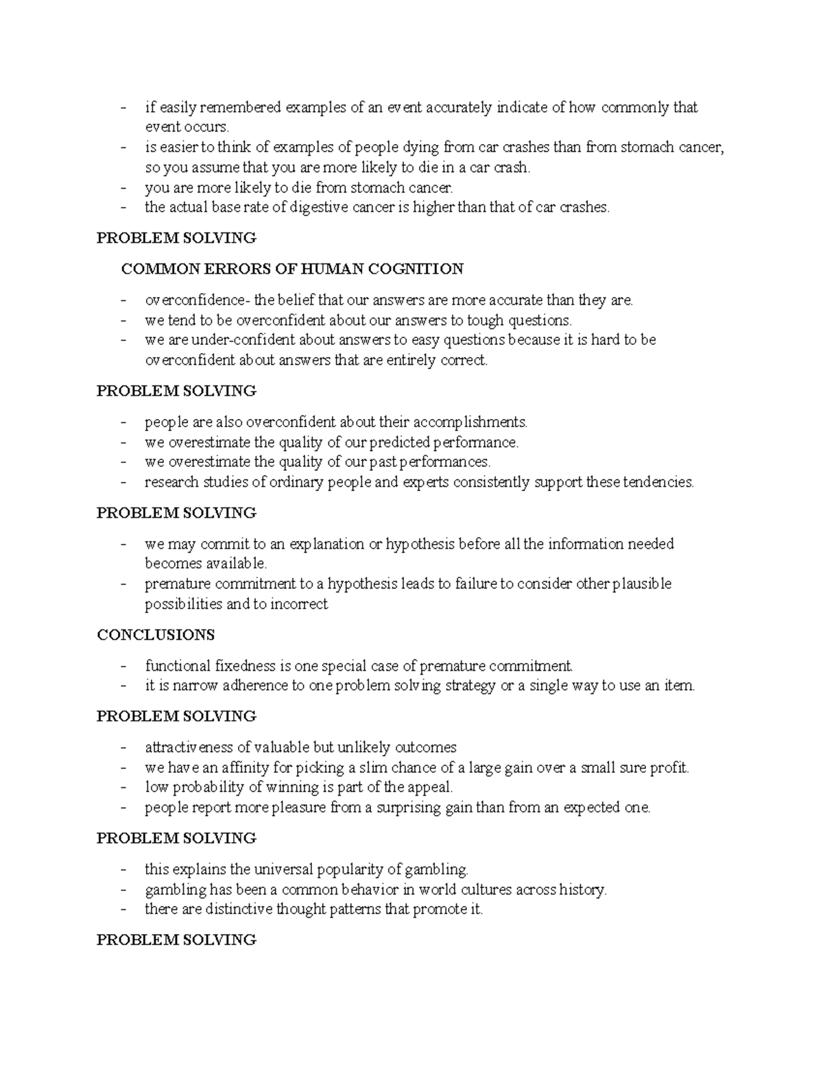 Cognitive Psychology Notes 3 - if easily remembered examples of an ...