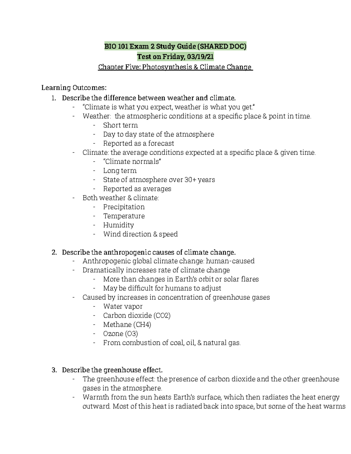 BIO 101 Exam 2 Study Guide ( Shared DOC) - BIO 101 Exam 2 Study Guide ...