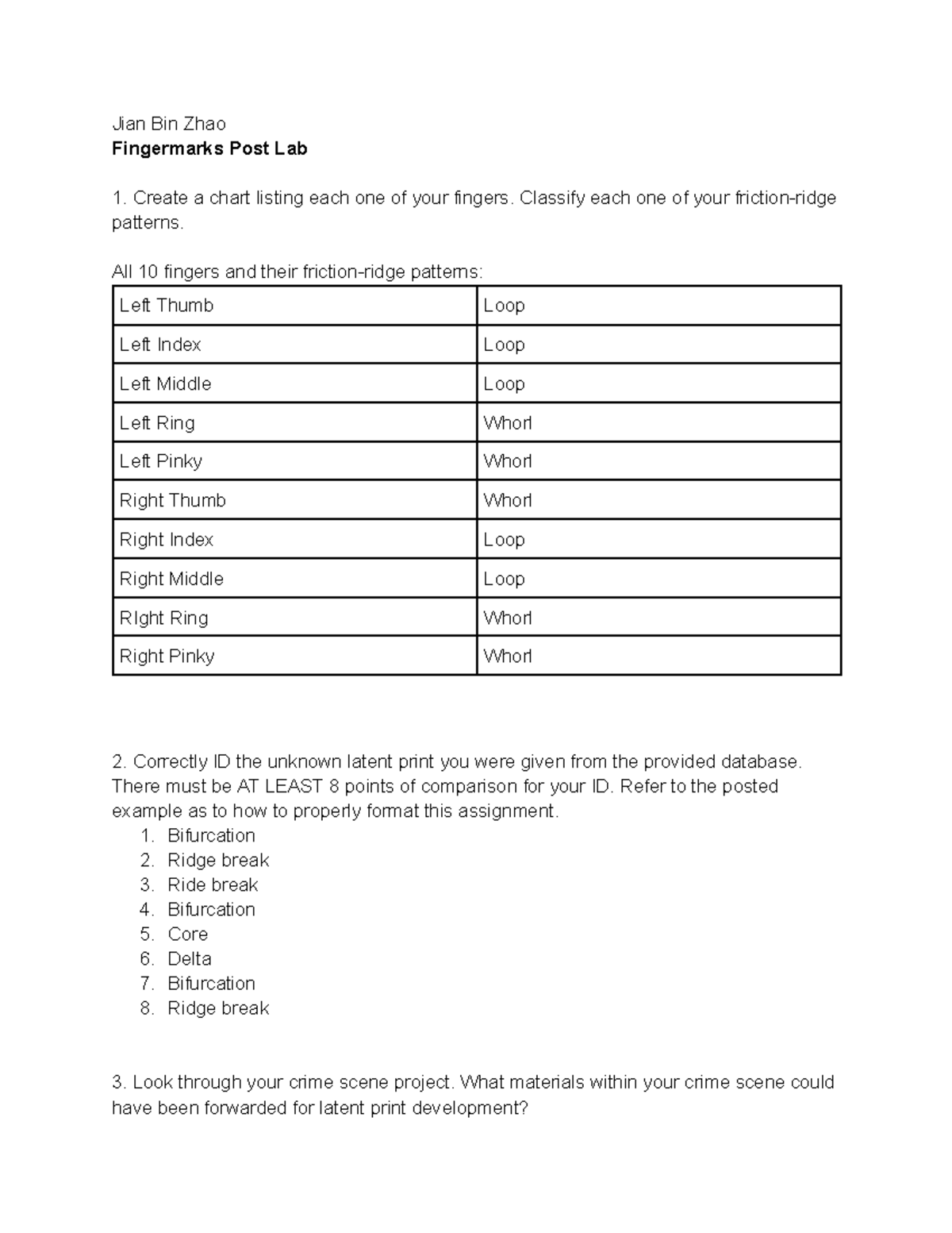 Sci114 lab work 2 - post lab prompts about the forensic applications of ...