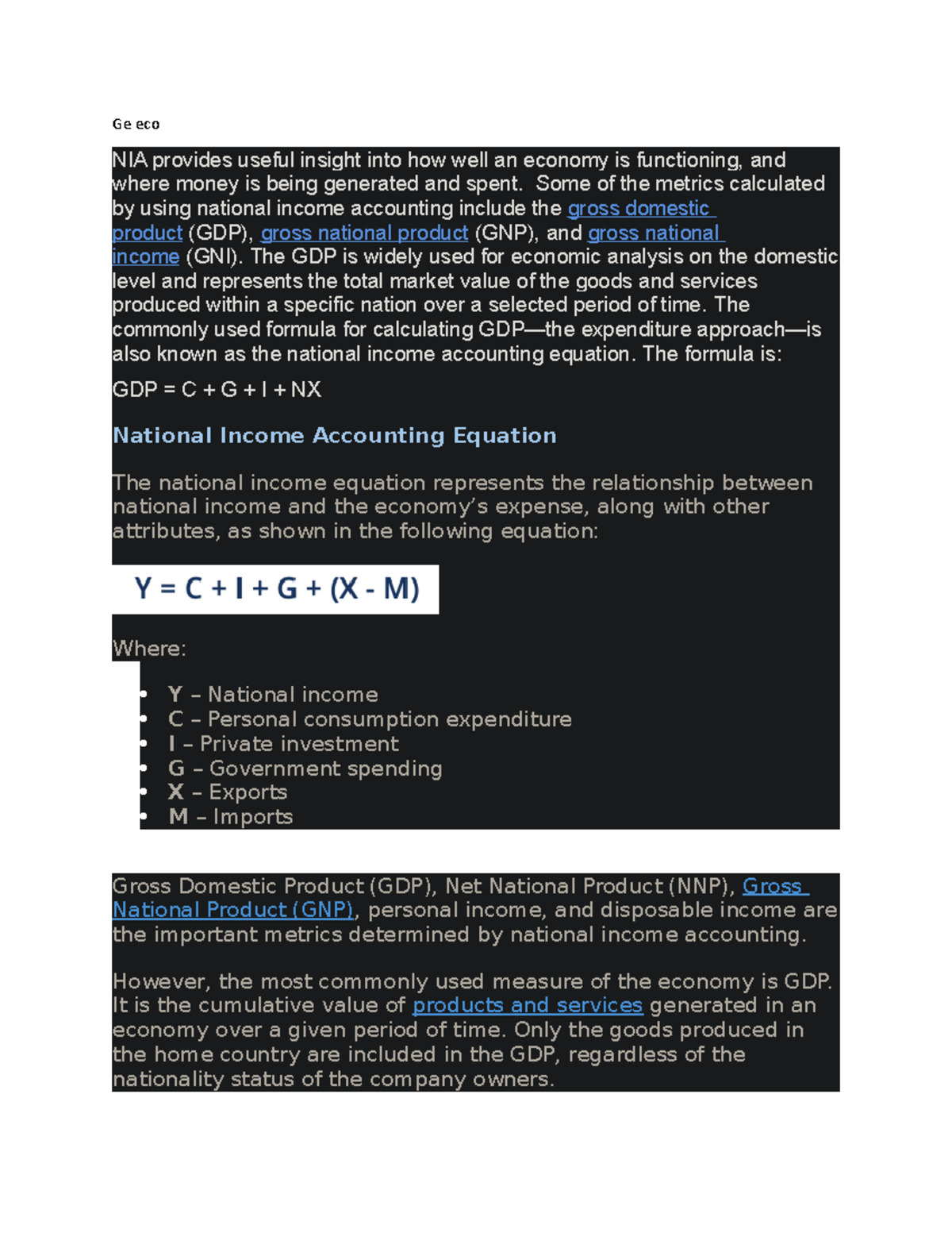 Ge eco presentation - a brief summary of National Income Accounting and ...