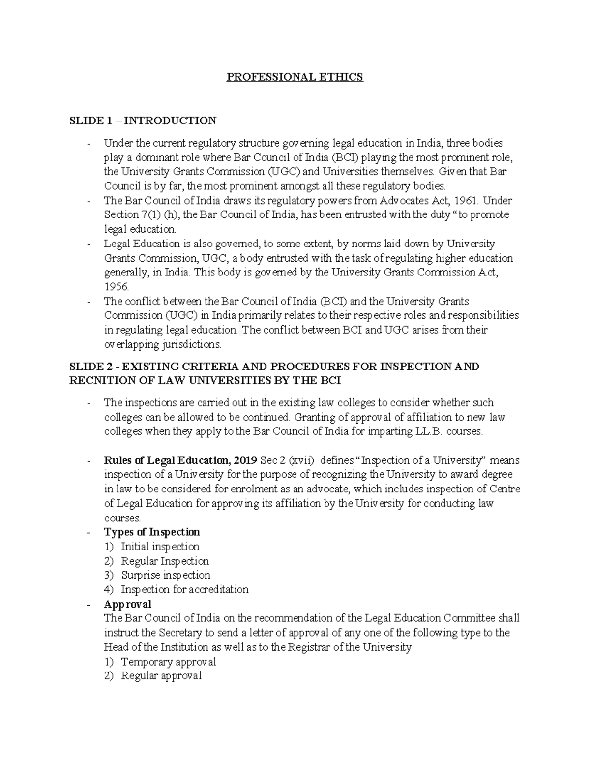 Professional Ethics - Summary Law of Crime - PROFESSIONAL ETHICS SLIDE ...