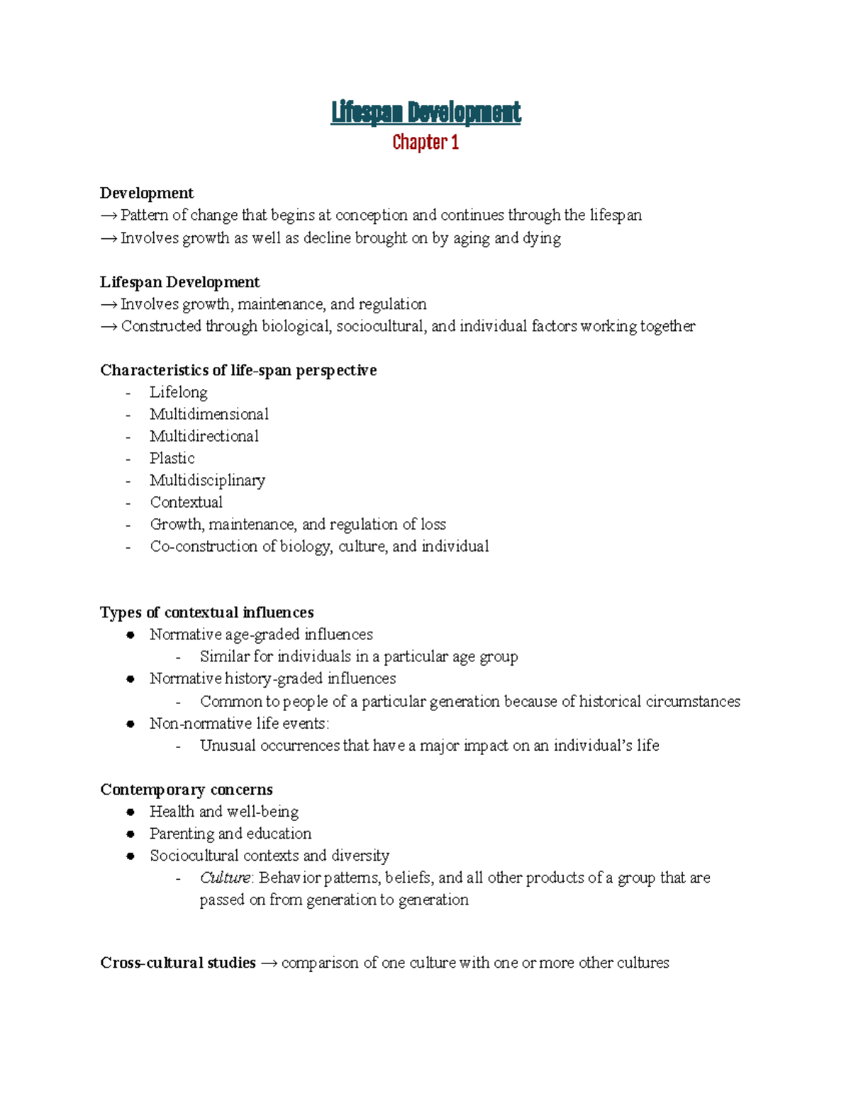 Lifespan Development - Ch. 1 - Lifespan Development Chapter 1 ...