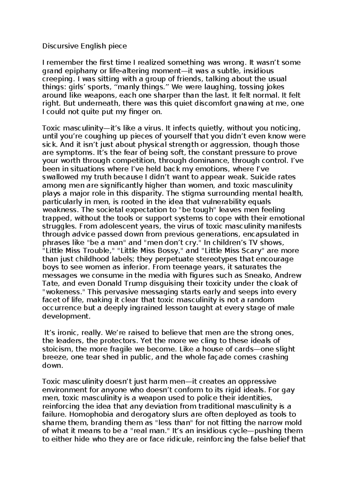 Discursive English piece hsc actual one - Discursive English piece I ...
