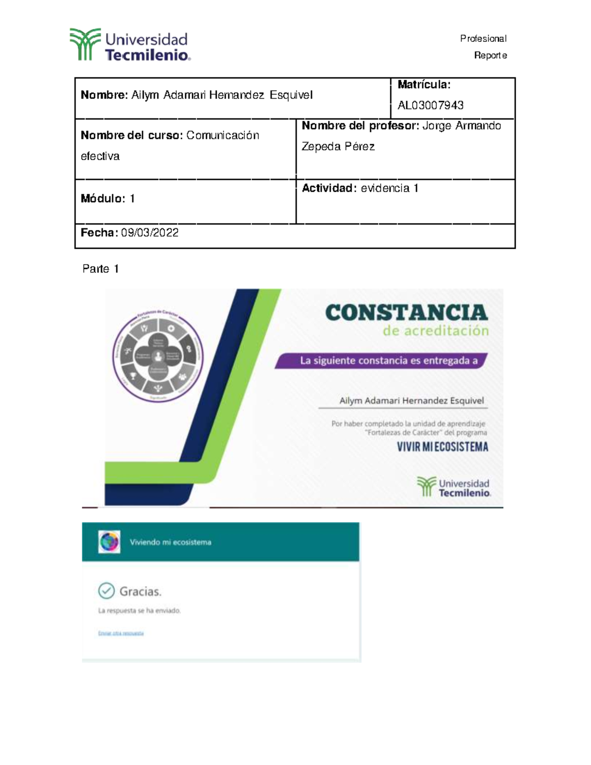Evidencia 1 comunicacion efectiva - Profesional Reporte Nombre: Ailym ...