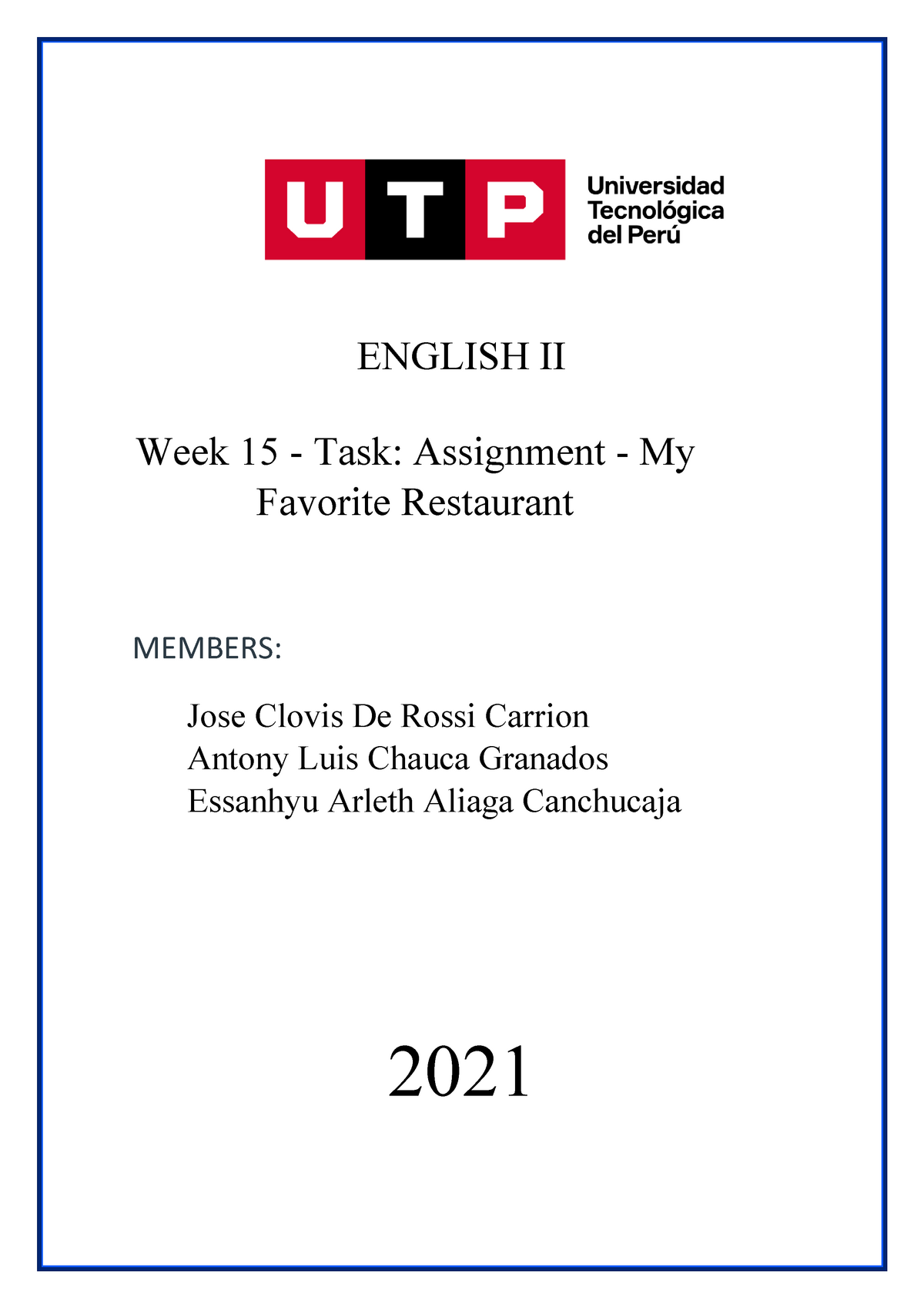 task assignment my favorite restaurant texto