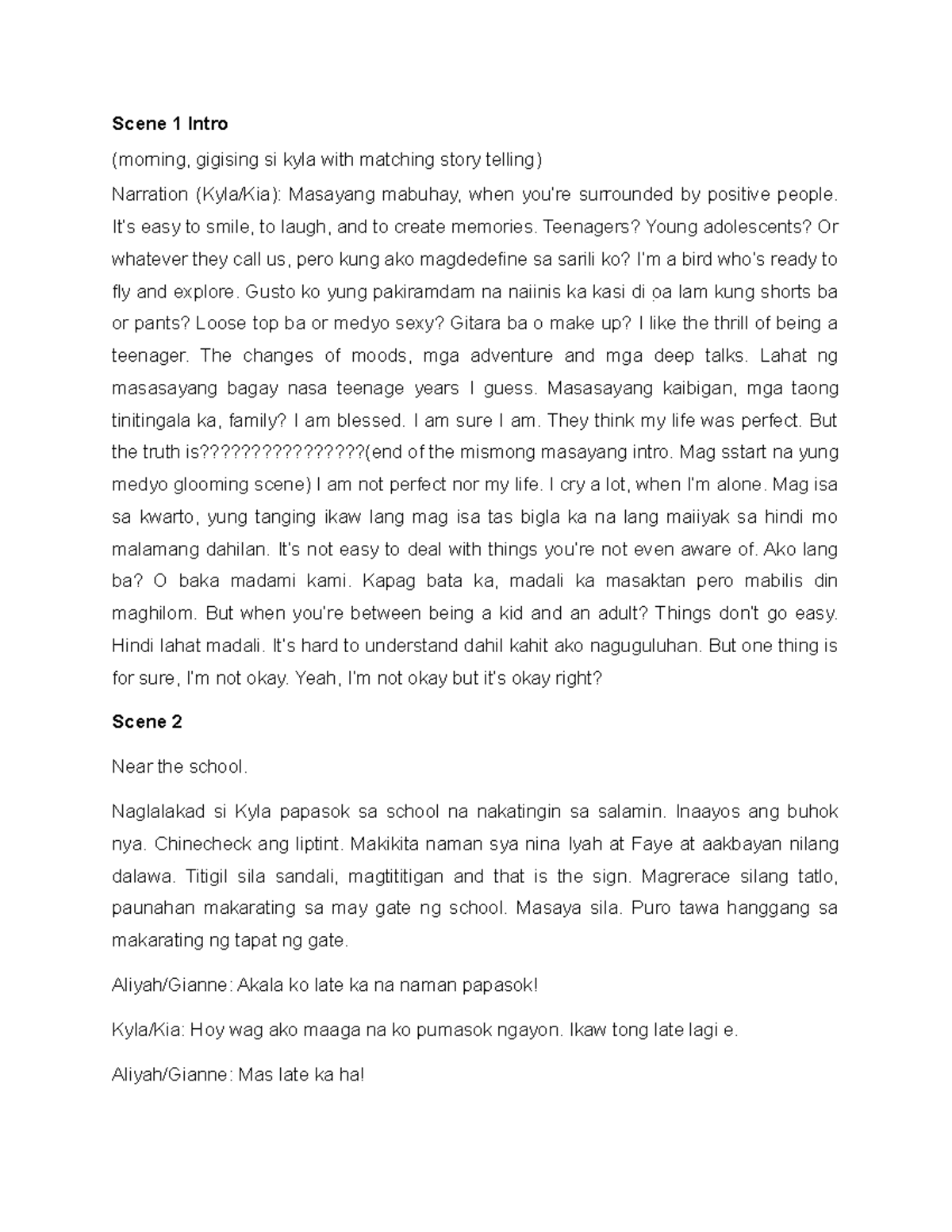 Media Script - hope this helps - Scene 1 Intro (morning, gigising si ...