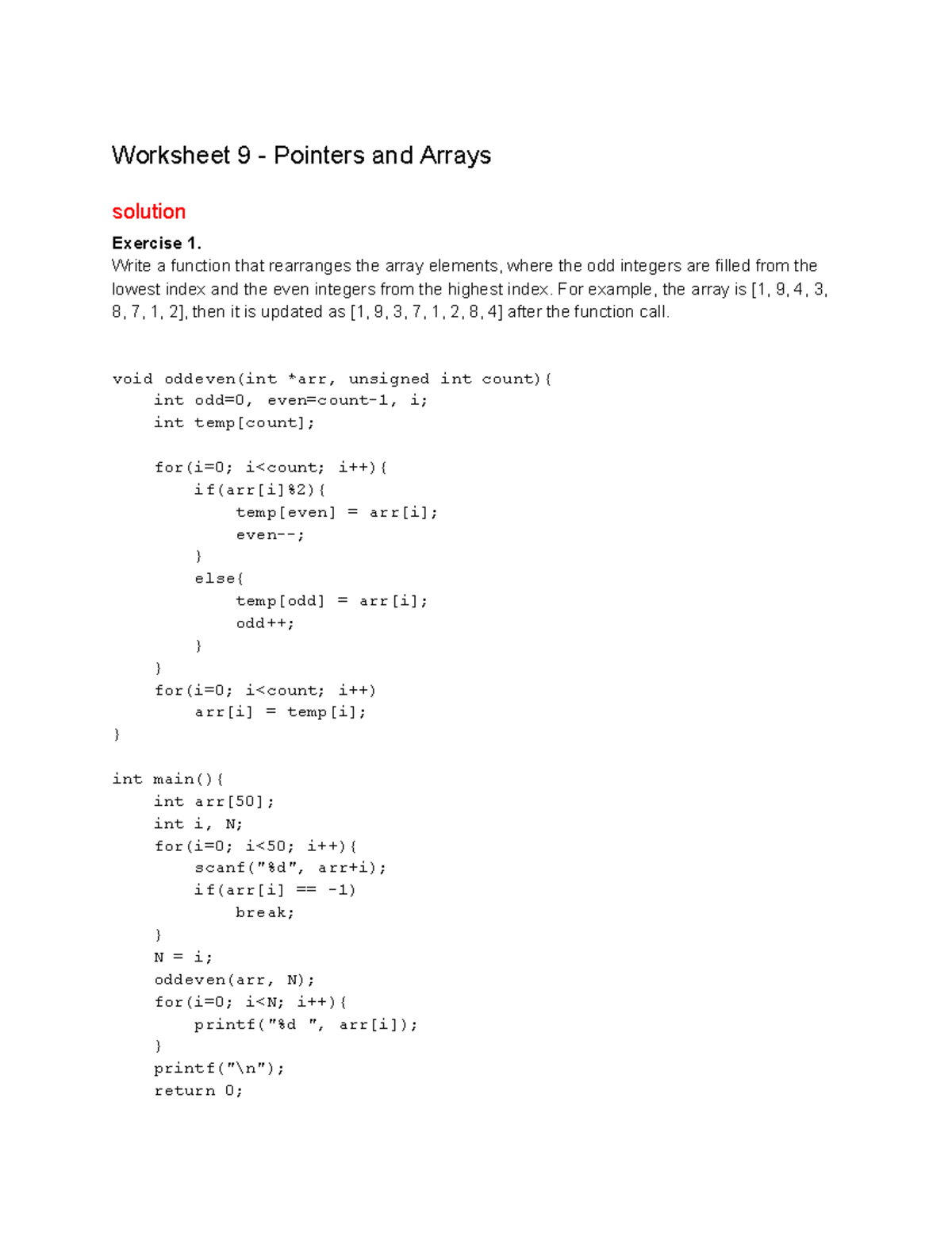 Sol worksheet lec9 - Worksheet 9 - Pointers and Arrays solution ...