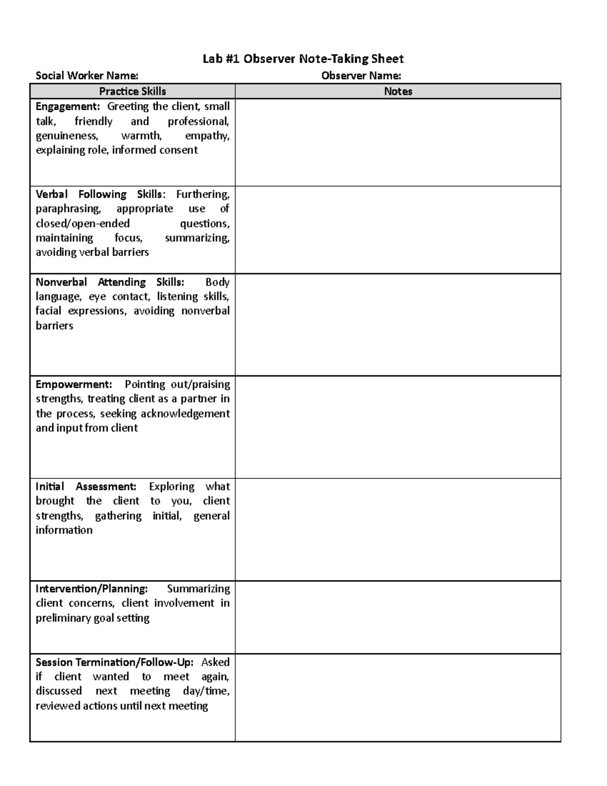 Lab #1 Observer Note-Taking Sheet 23 - Lab #1 Observer Note-Taking ...