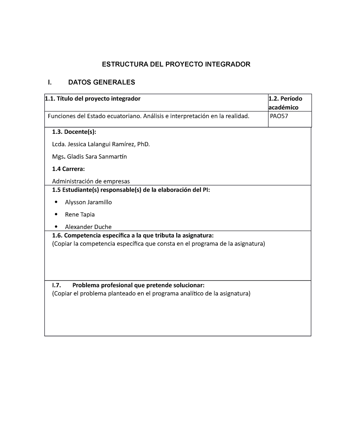 Formato Para Proyectos Integradores - ESTRUCTURA DEL PROYECTO ...