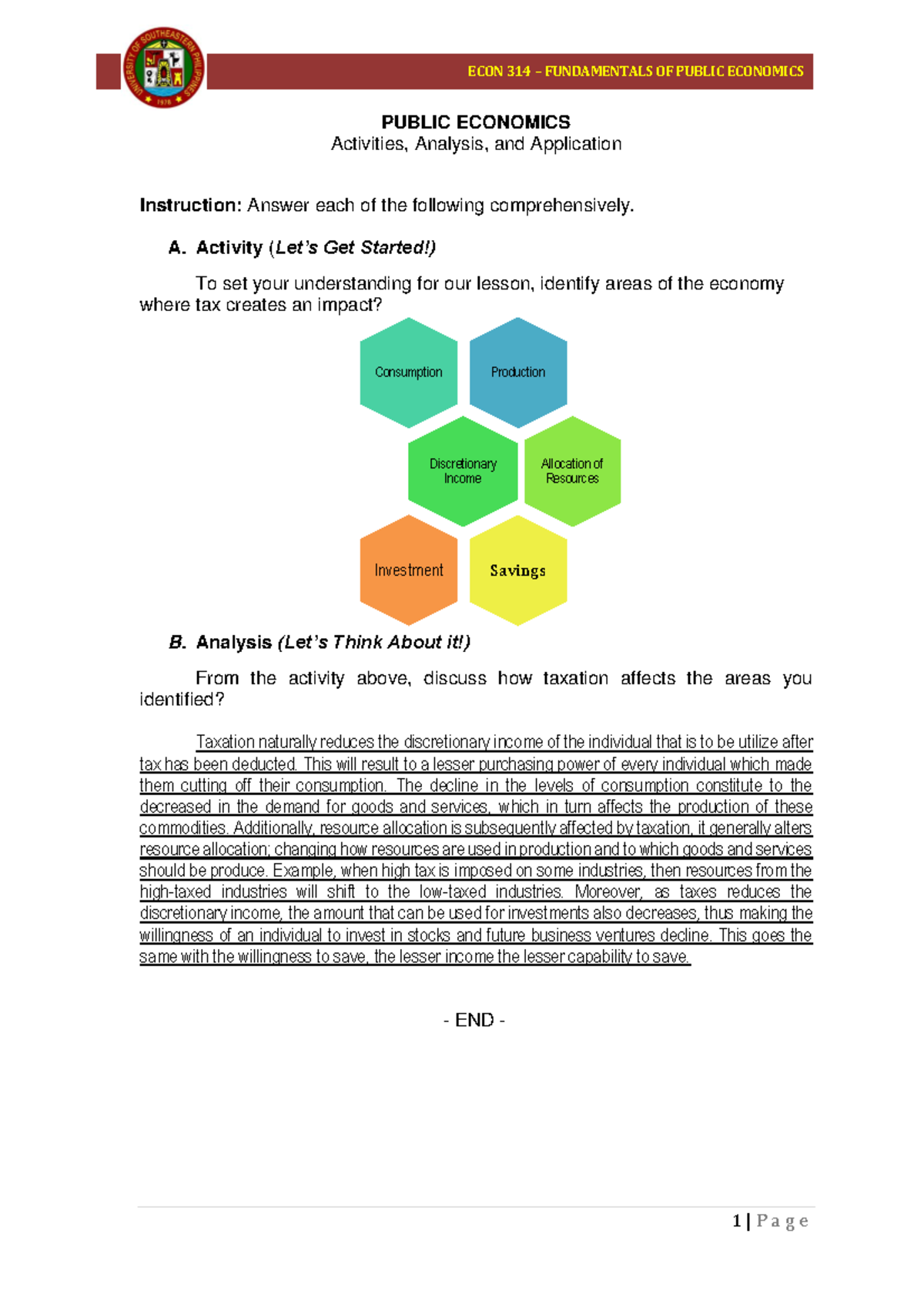 The impacts of taxes on Market Equilibrium - ECON 314 – FUNDAMENTALS OF ...