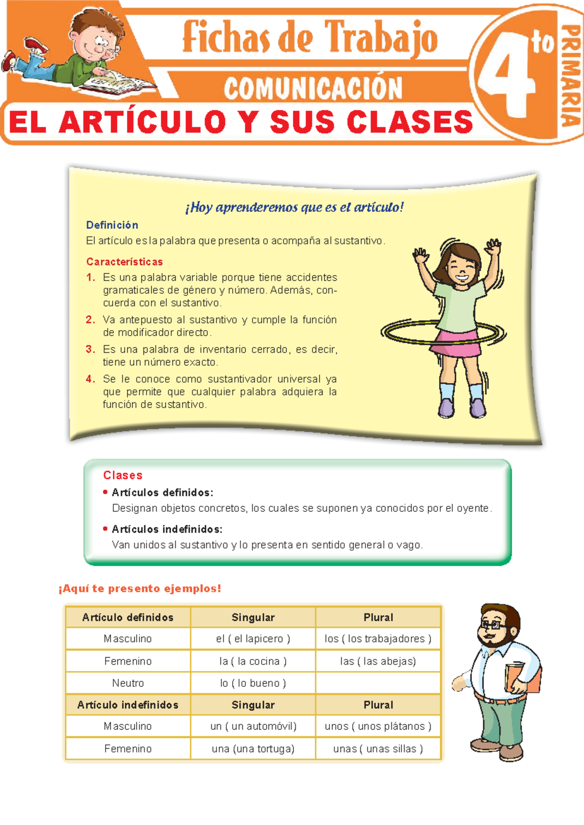 El artículo y sus clases para Cuarto Grado de Primaria - Clases ...
