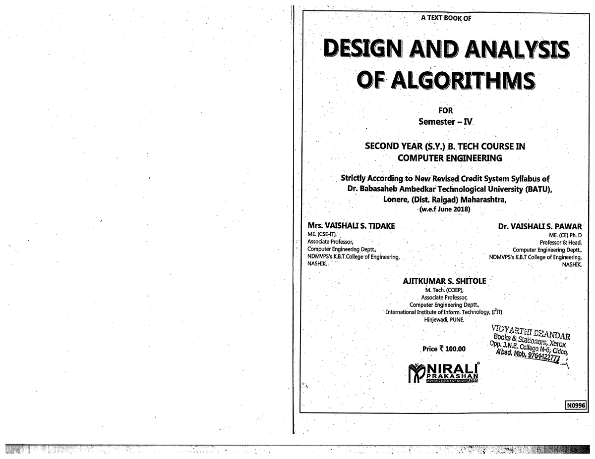 Design AND Analysis OF Algorithms - Computer Engineering - Studocu