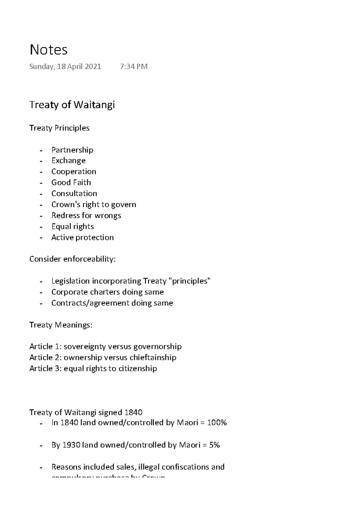 Treaty Principle - Enforceability - Treaty of Waitangi Treaty ...