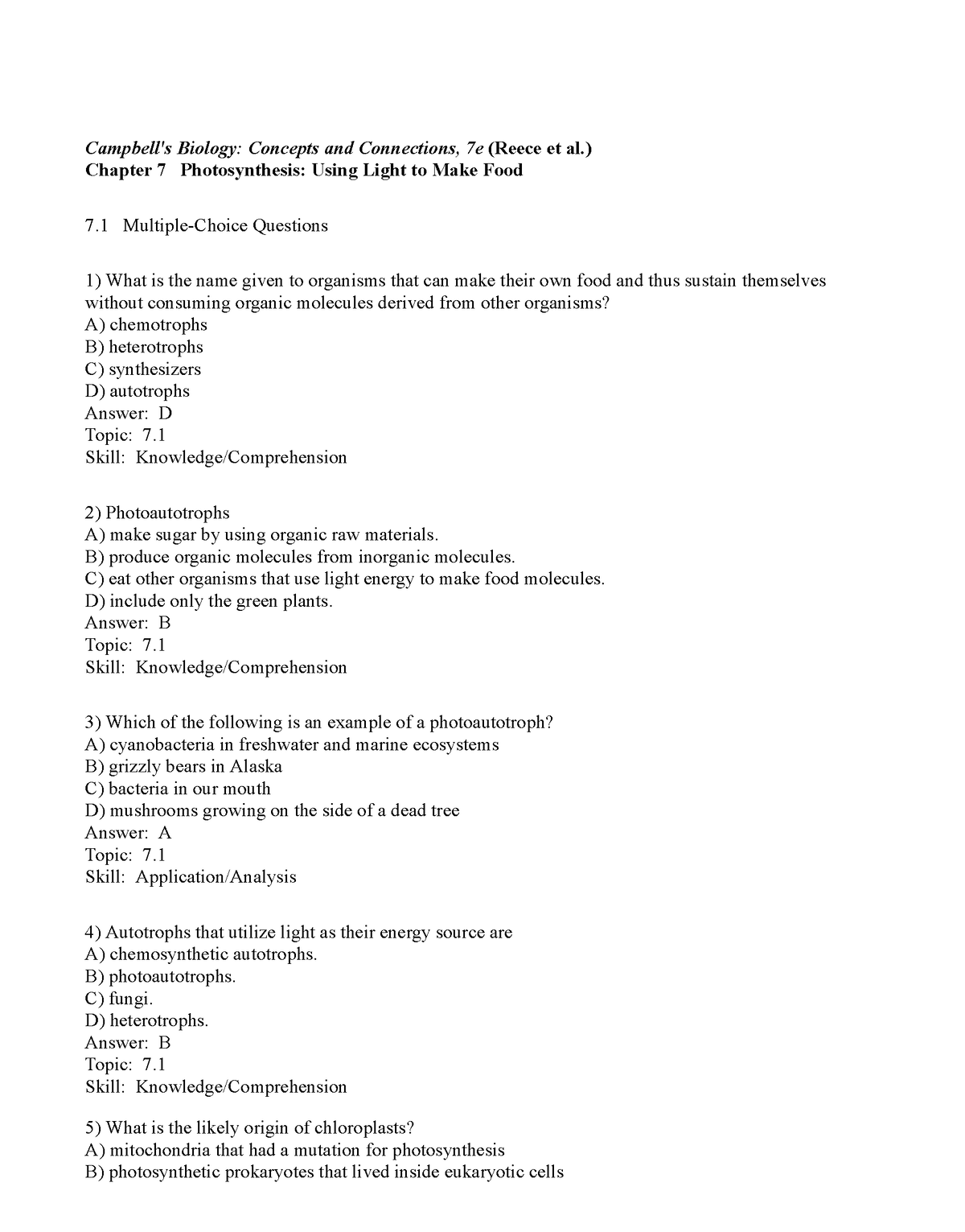 07 Test Bank 2 - Chapter 7 Study Guide - Campbell's Biology: Concepts ...