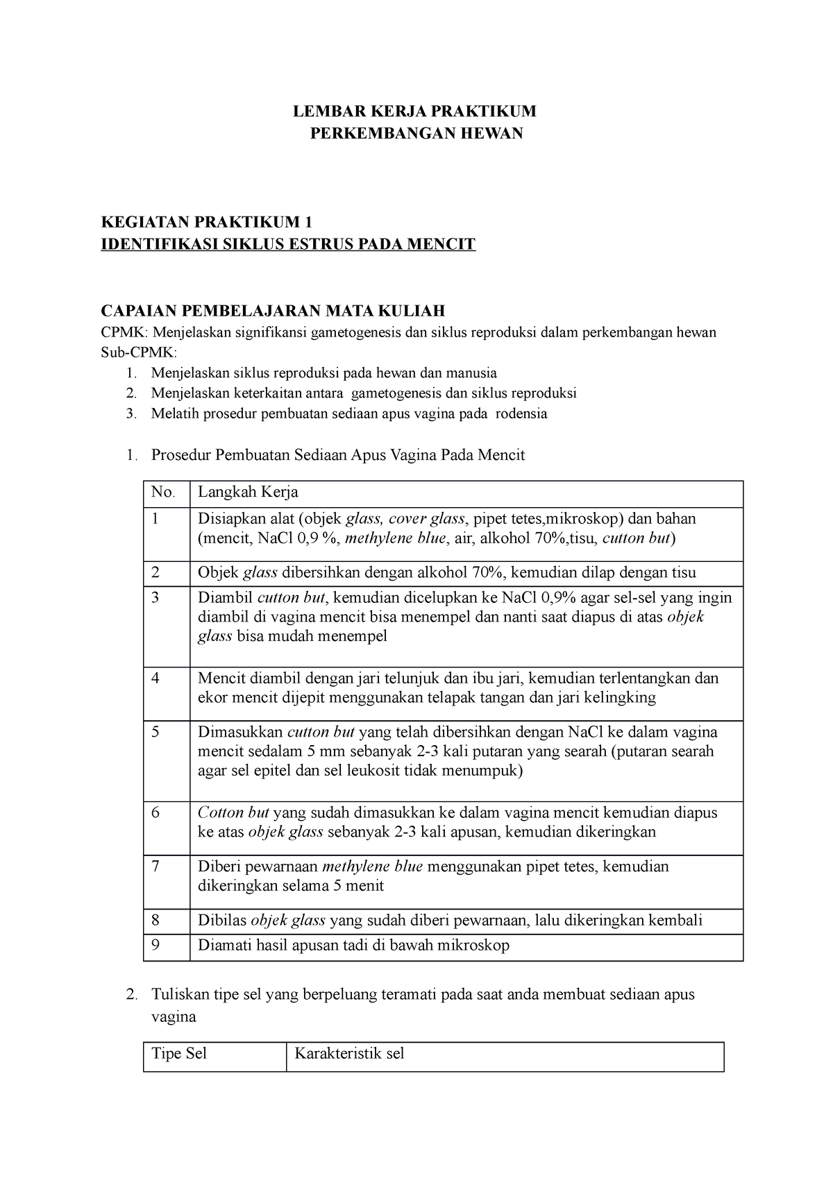 Laporan Praktikum Perkembangan Hewan Identifikasi Siklus Estrus Pada