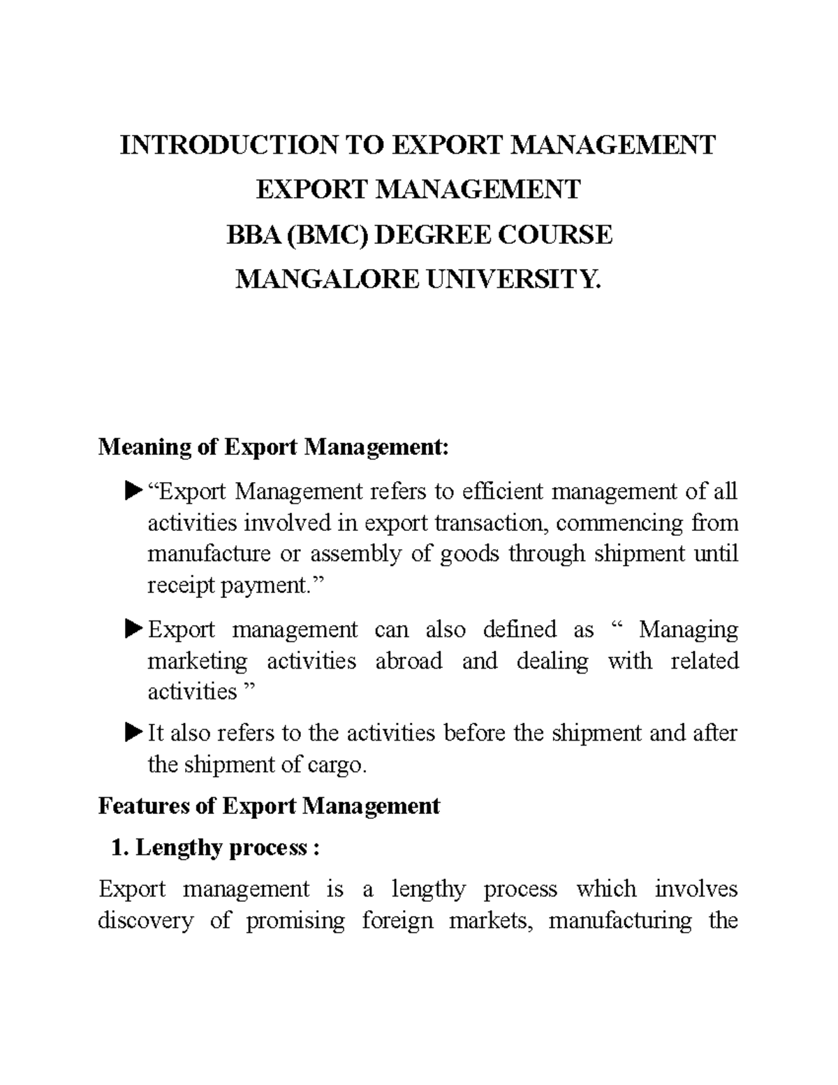 Introduction To Export Management - INTRODUCTION TO EXPORT MANAGEMENT ...