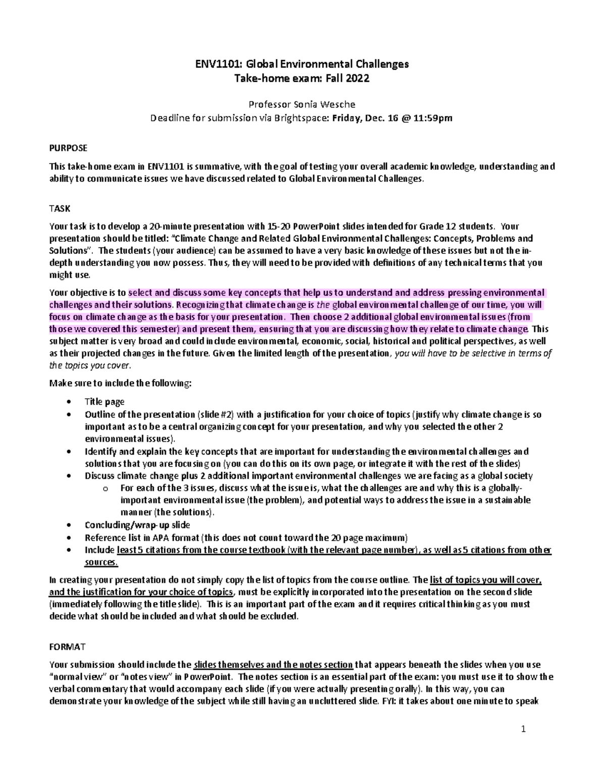 Env guide - 1 ENV1101: Global Environmental Challenges Take-home exam ...