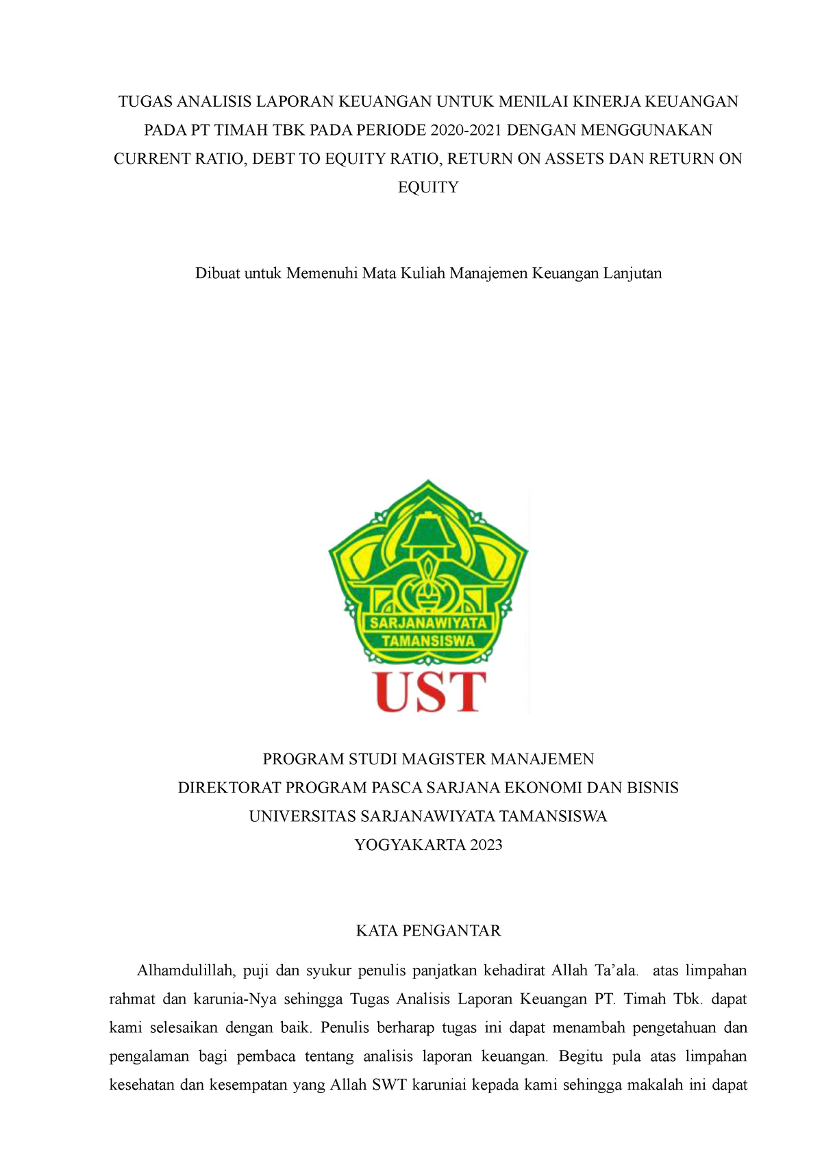 Tugas Analisis Laporan Keuangan - TUGAS ANALISIS LAPORAN KEUANGAN UNTUK ...