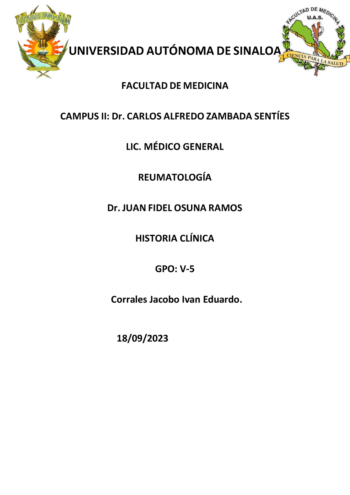 Historia Cl Nica Reuma Universidad Autnoma De Sinaloa Facultad De