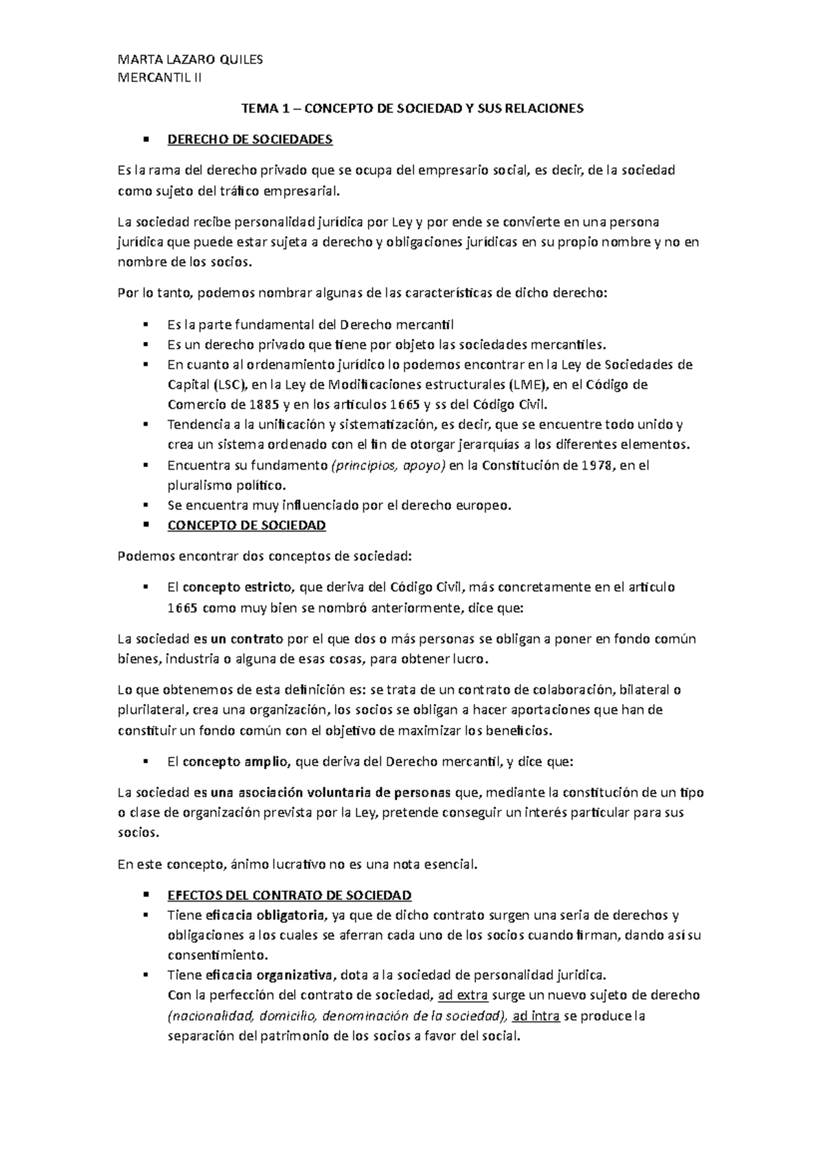 Temario Pasado A Limpio MERCANTIL II TEMA 1 CONCEPTO DE SOCIEDAD Y
