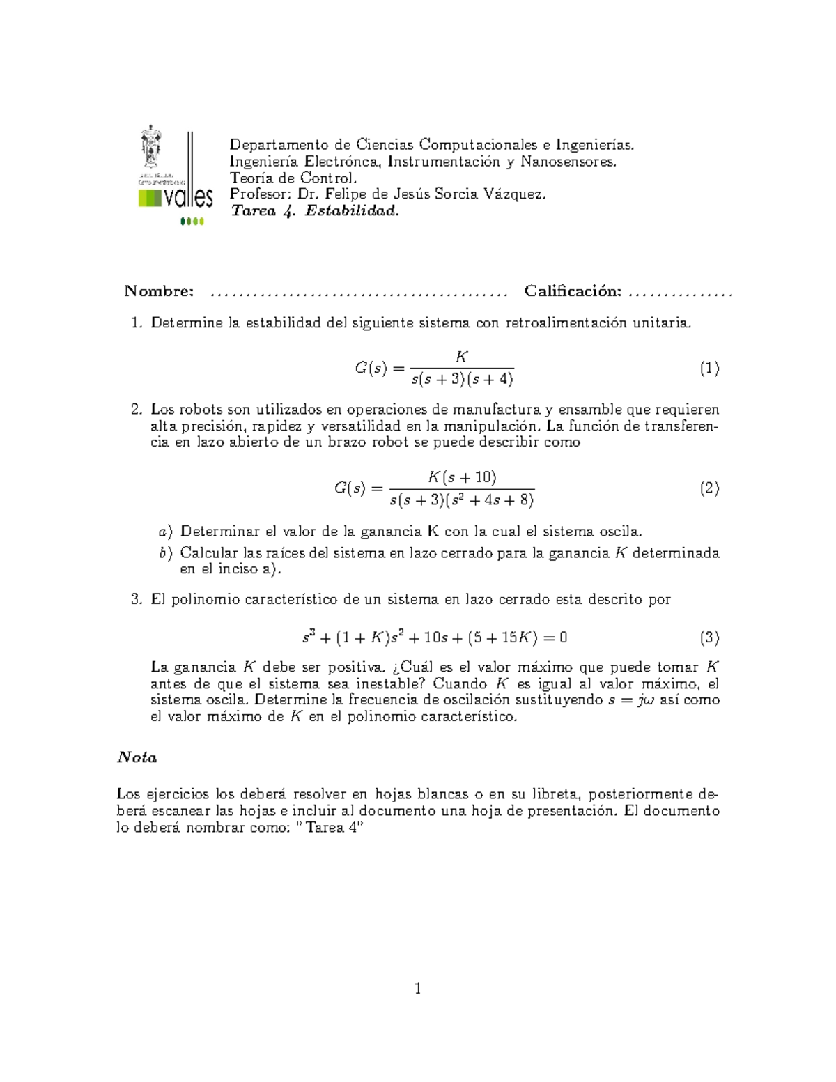 Tarea 4 Teoria De Control - Departamento De Ciencias Computacionales E ...