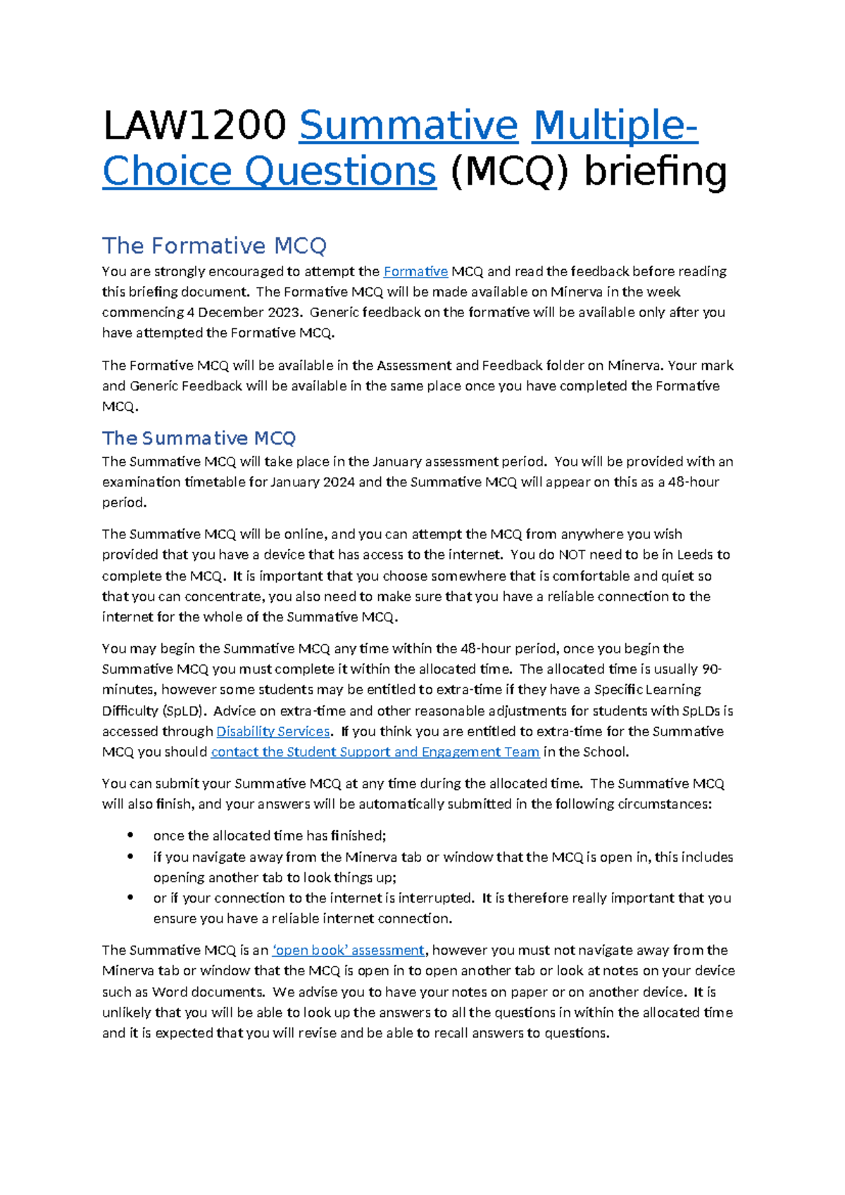 Summative MCQ Guidance Document - Tagged - LAW1200 Summative Multiple ...