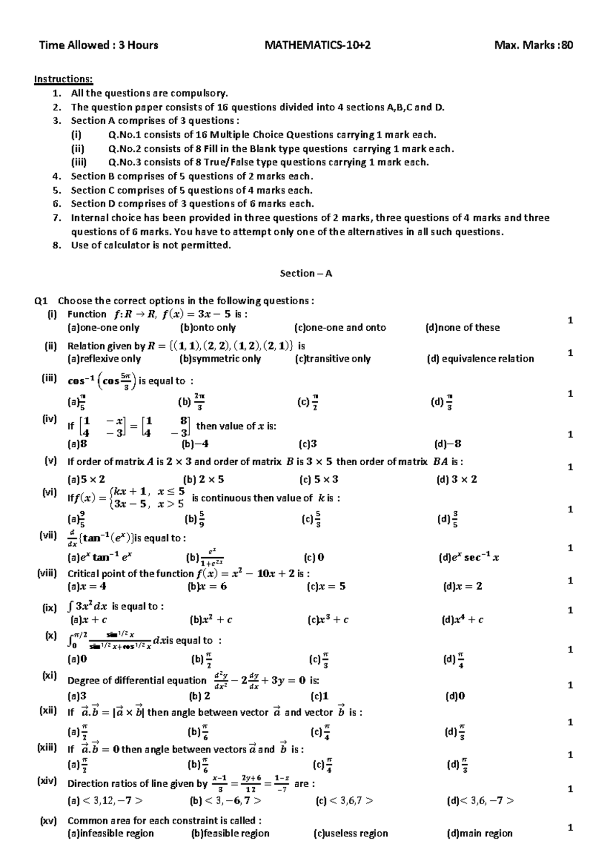 1685602746 12th Sample Paper Maths (2023-24)-2 - Time Allowed : 3 Hours ...