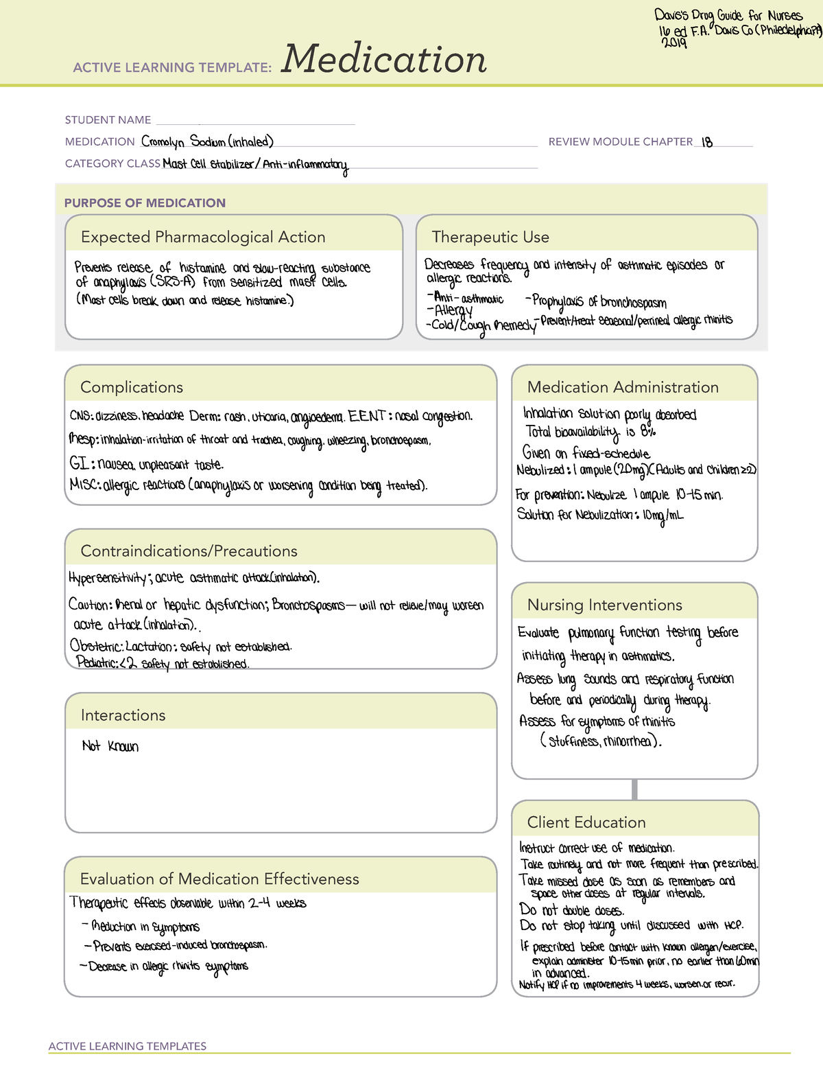 Cromolyn - ATI medication form - ACTIVE LEARNING TEMPLATES Medication ...