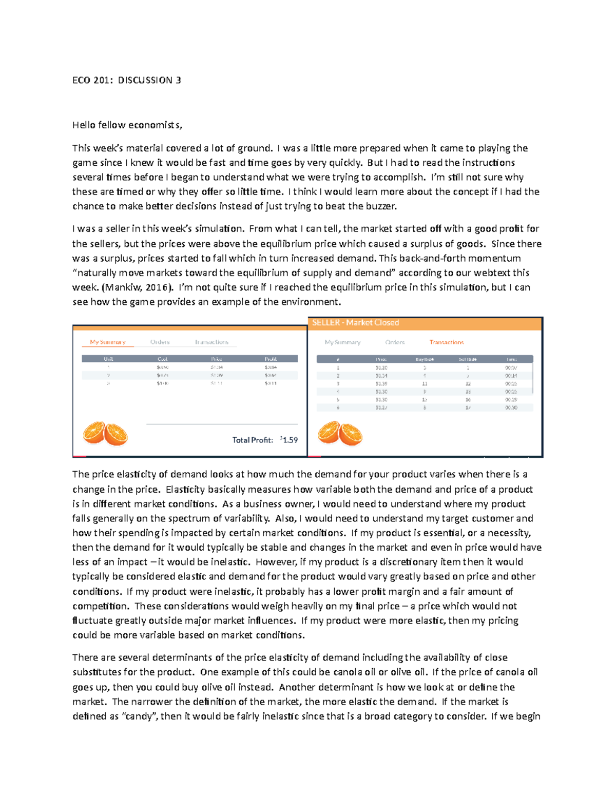 Module 3 Discussion: Competitive Markets - ECO 201: DISCUSSION 3 Hello ...