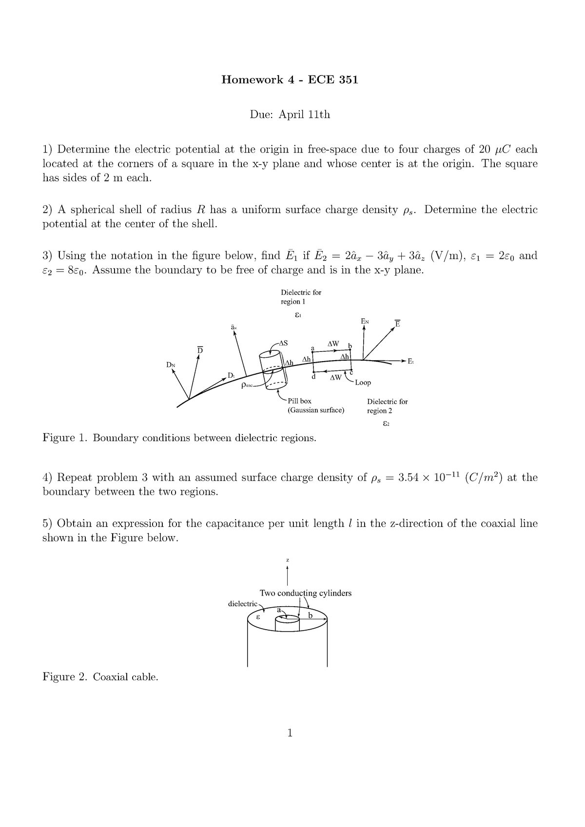 Applied Electromagnetics - Homework 4 - Homework 4 - ECE 351 Due: April ...