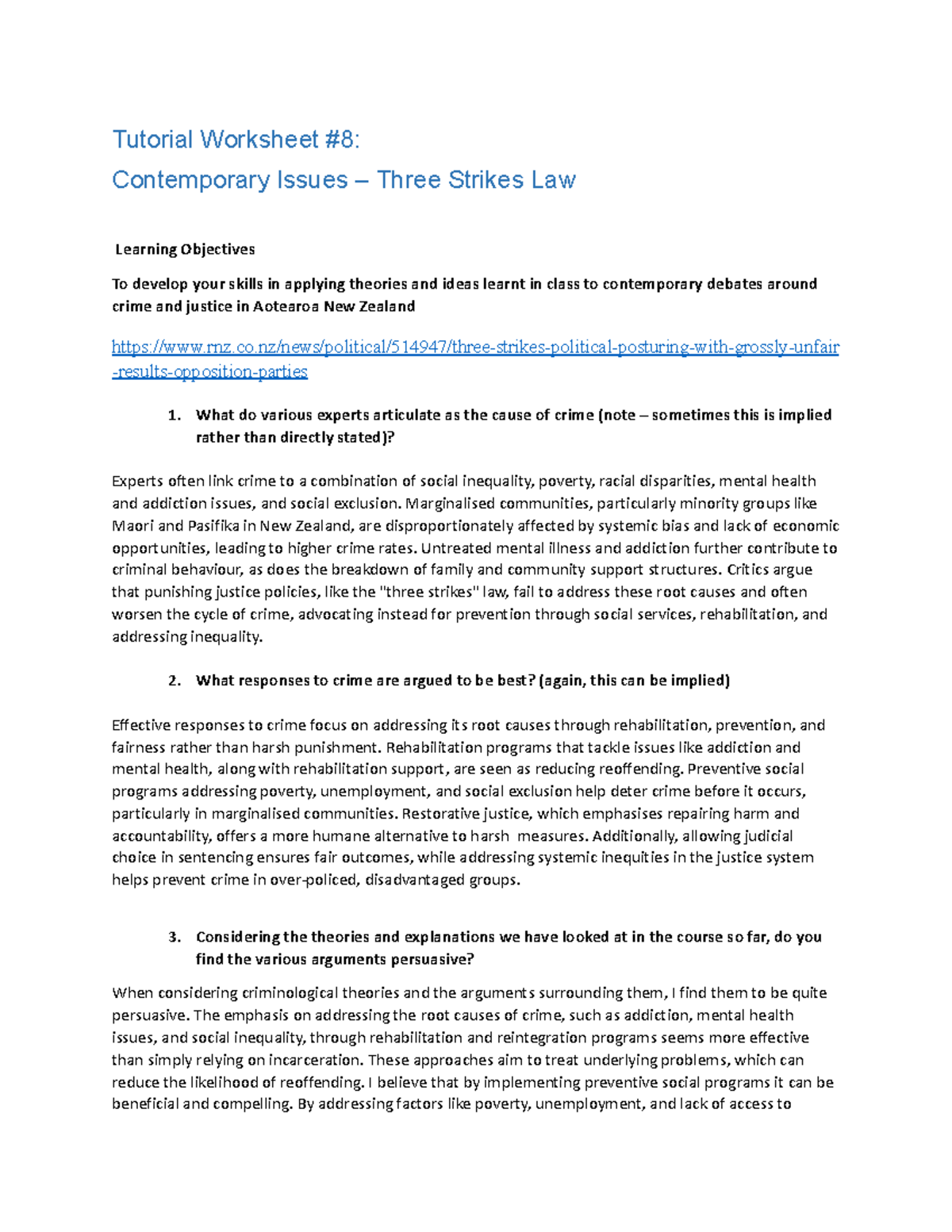 SOCI103 - Tutorial Worksheet 8 - Tutorial Worksheet #8: Contemporary ...