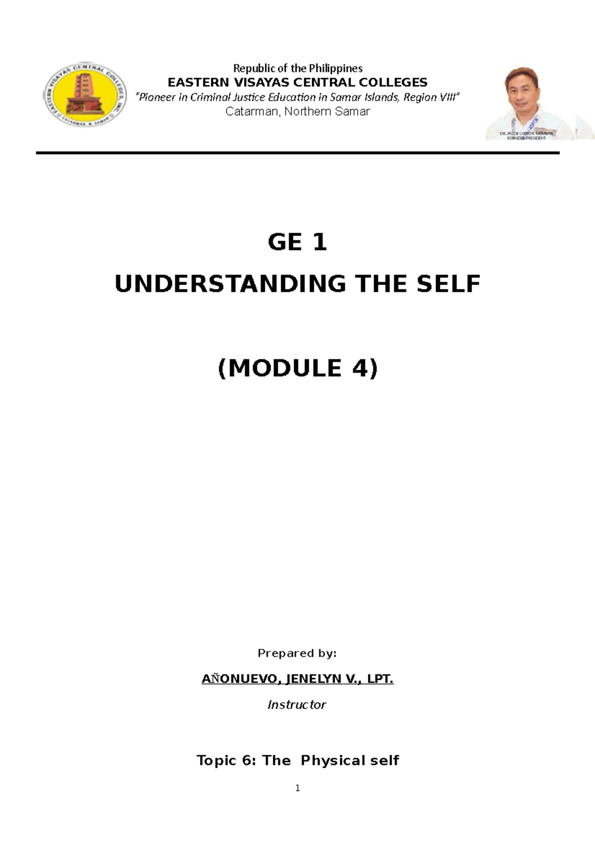 Understanding The Self Module 1 For First Semester SY 2020-2021 ...