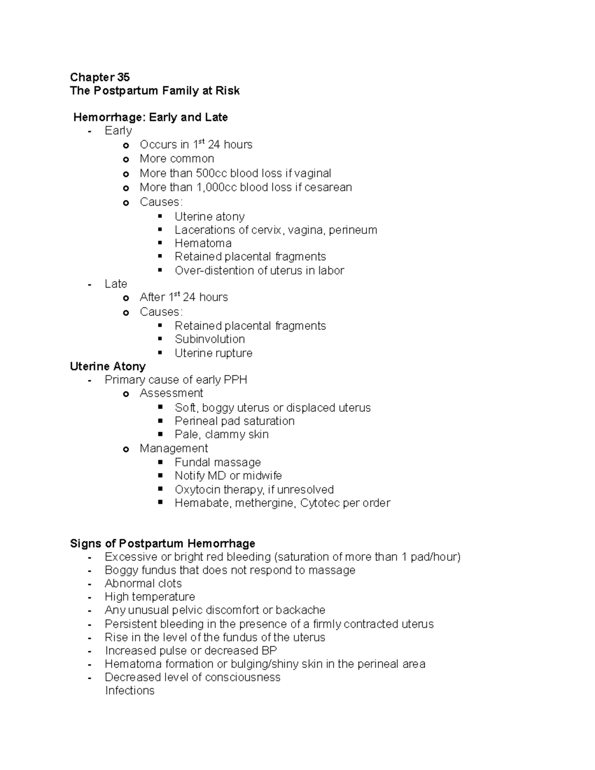 OB chapter 35 - Chapter 35 The Postpartum Family at Risk Hemorrhage ...