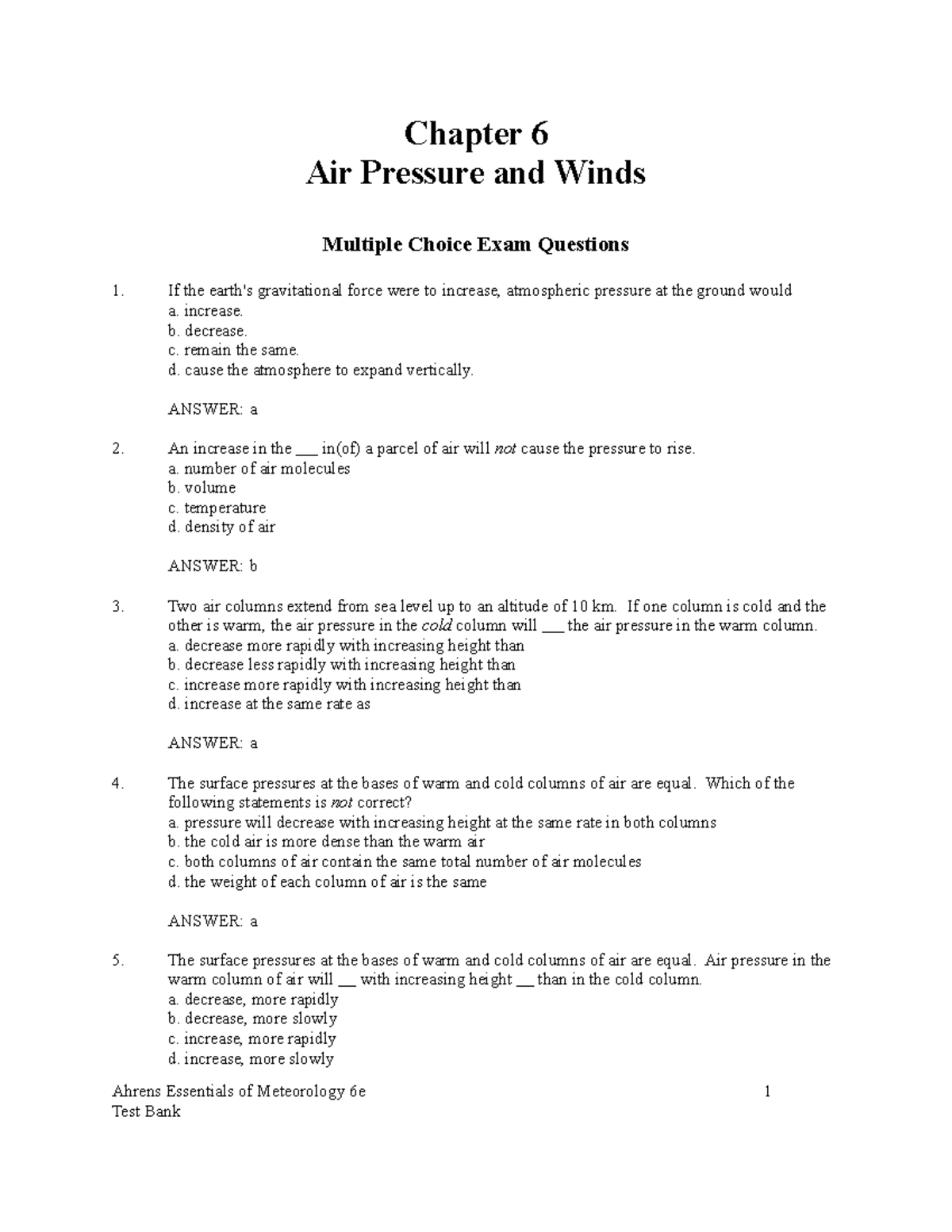 temperature and pressure quiz Atmospheric pressure test questions