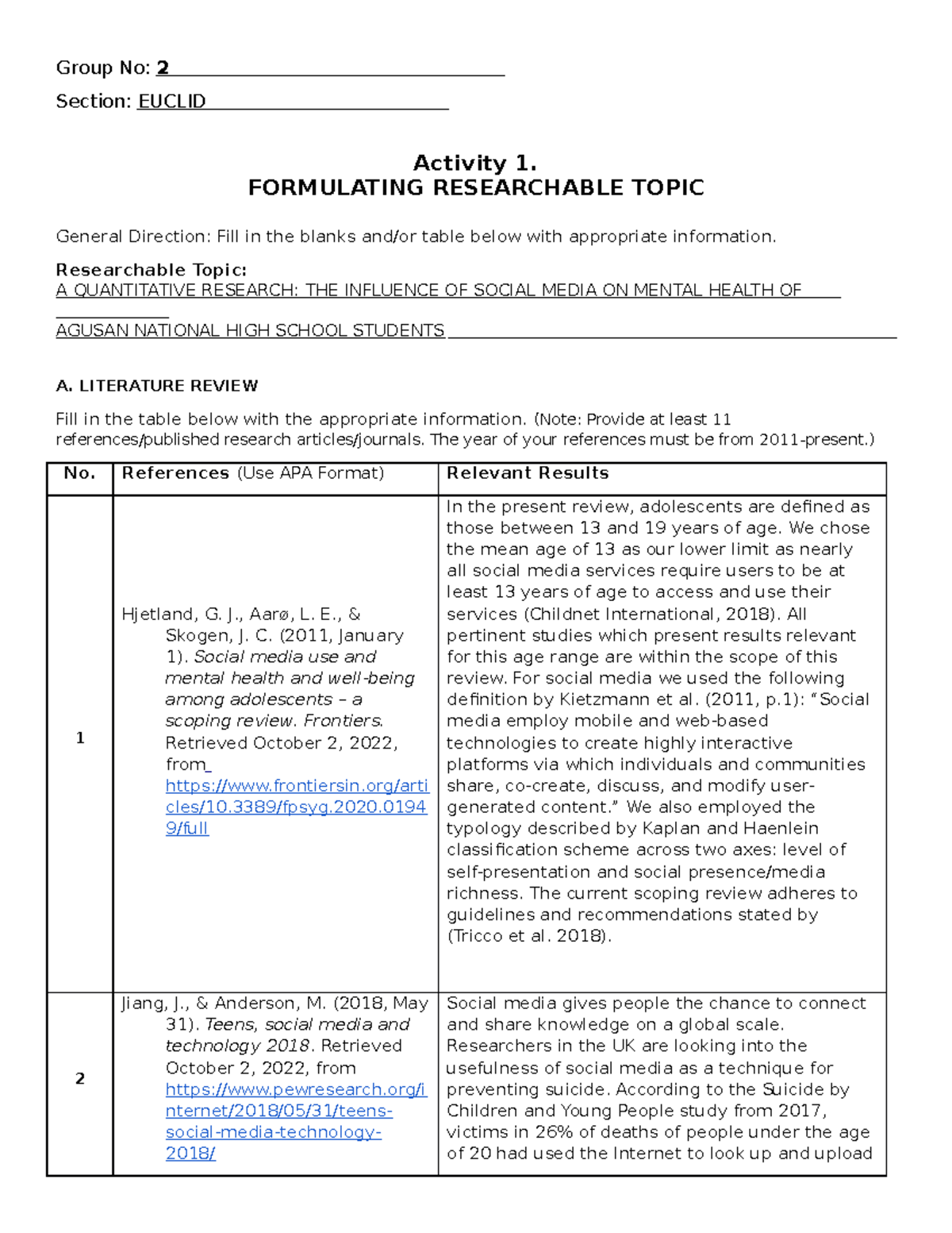 Image showcasing Relevant Results with Ref - Group No: 2 Section: EUCLID Activity 1 ...