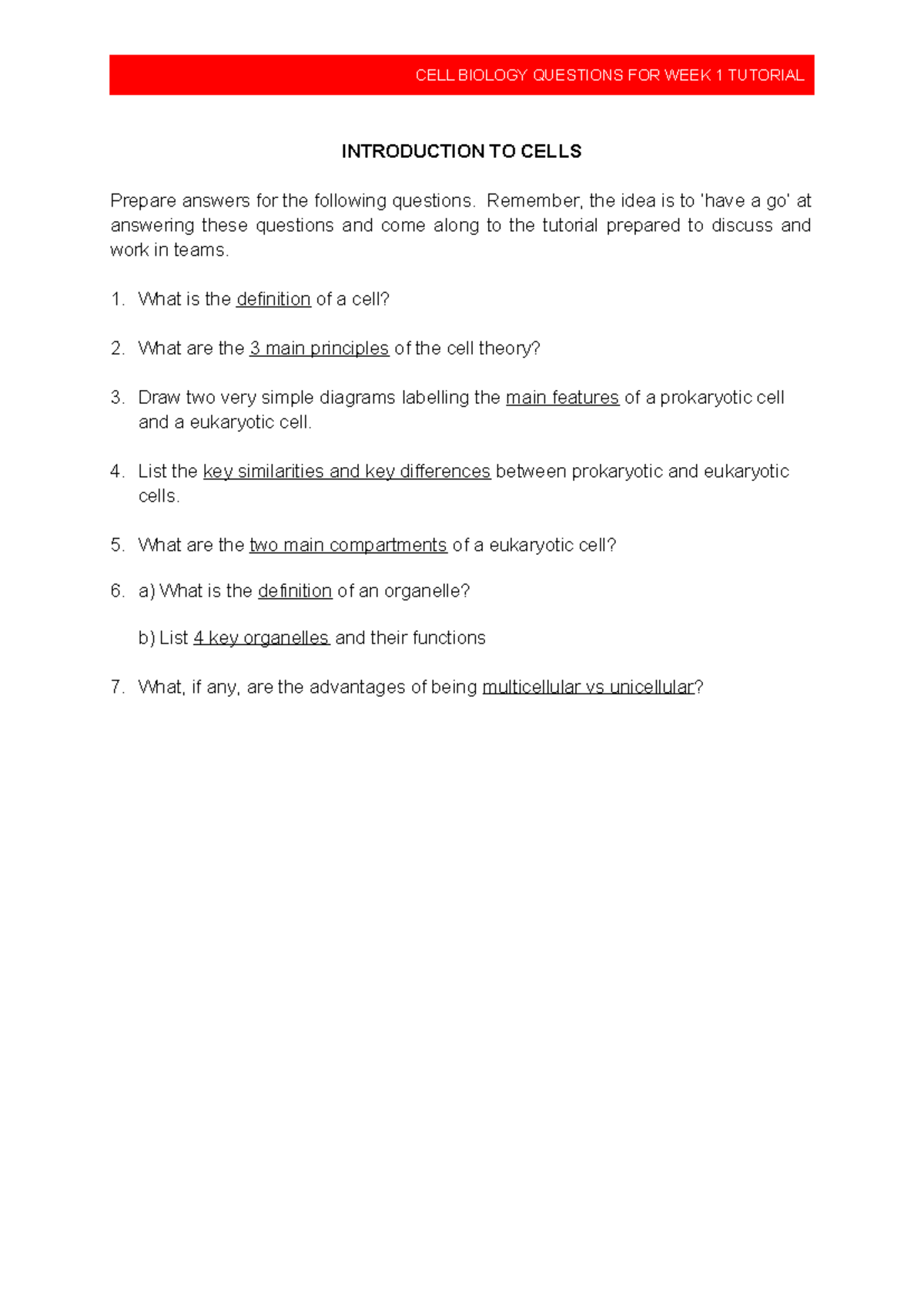 Week 1 Tutorial Questions 211 - CELL BIOLOGY QUESTIONS FOR WEEK 1 ...