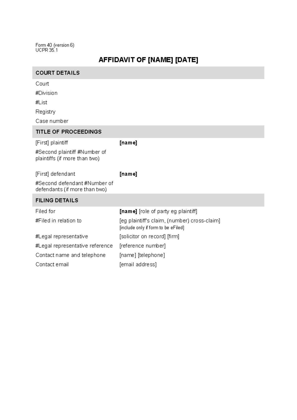 Ucpr form 40 v6 - NSW Civil Litigation Pro Forma - Form 40 (version 6 ...