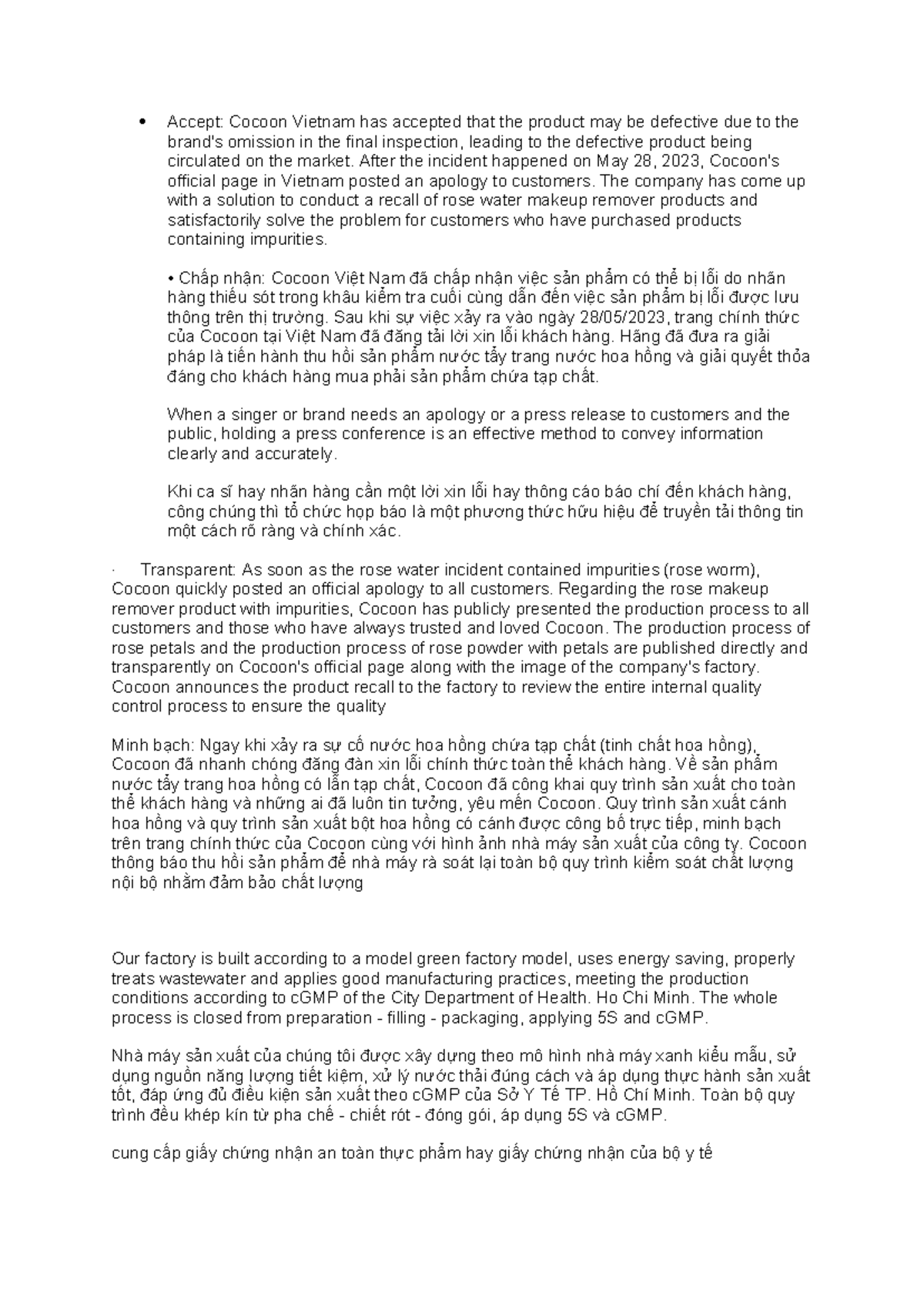 Khtt - Accept: Cocoon Vietnam has accepted that the product may be ...