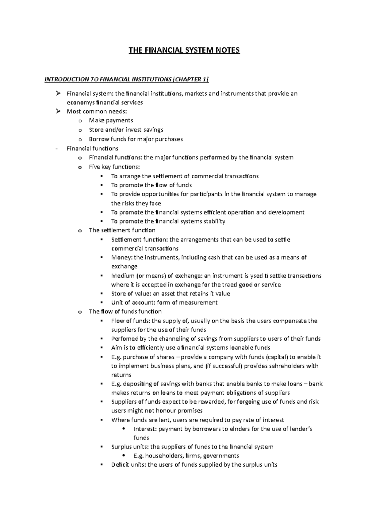 [study notes] THE Financial System - THE FINANCIAL SYSTEM NOTES ...