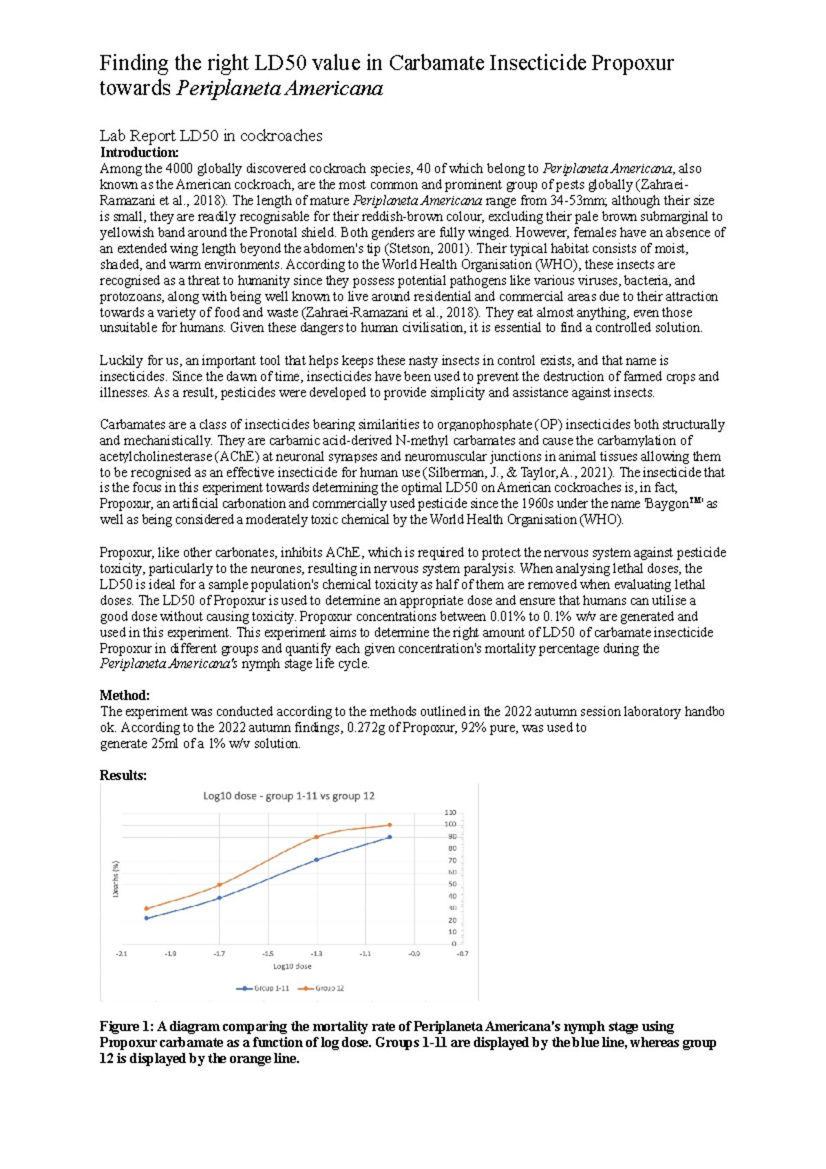 Lab Report LD50 in cockroaches - towards Periplaneta Americana Lab ...