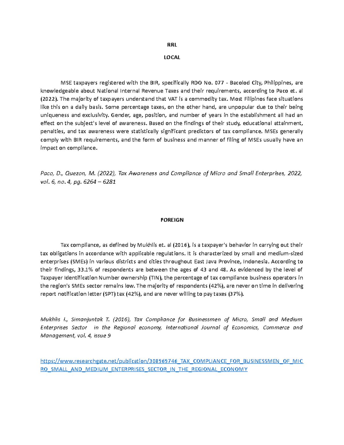 RL & RS - none - RRL LOCAL MSE taxpayers registered with the BIR ...