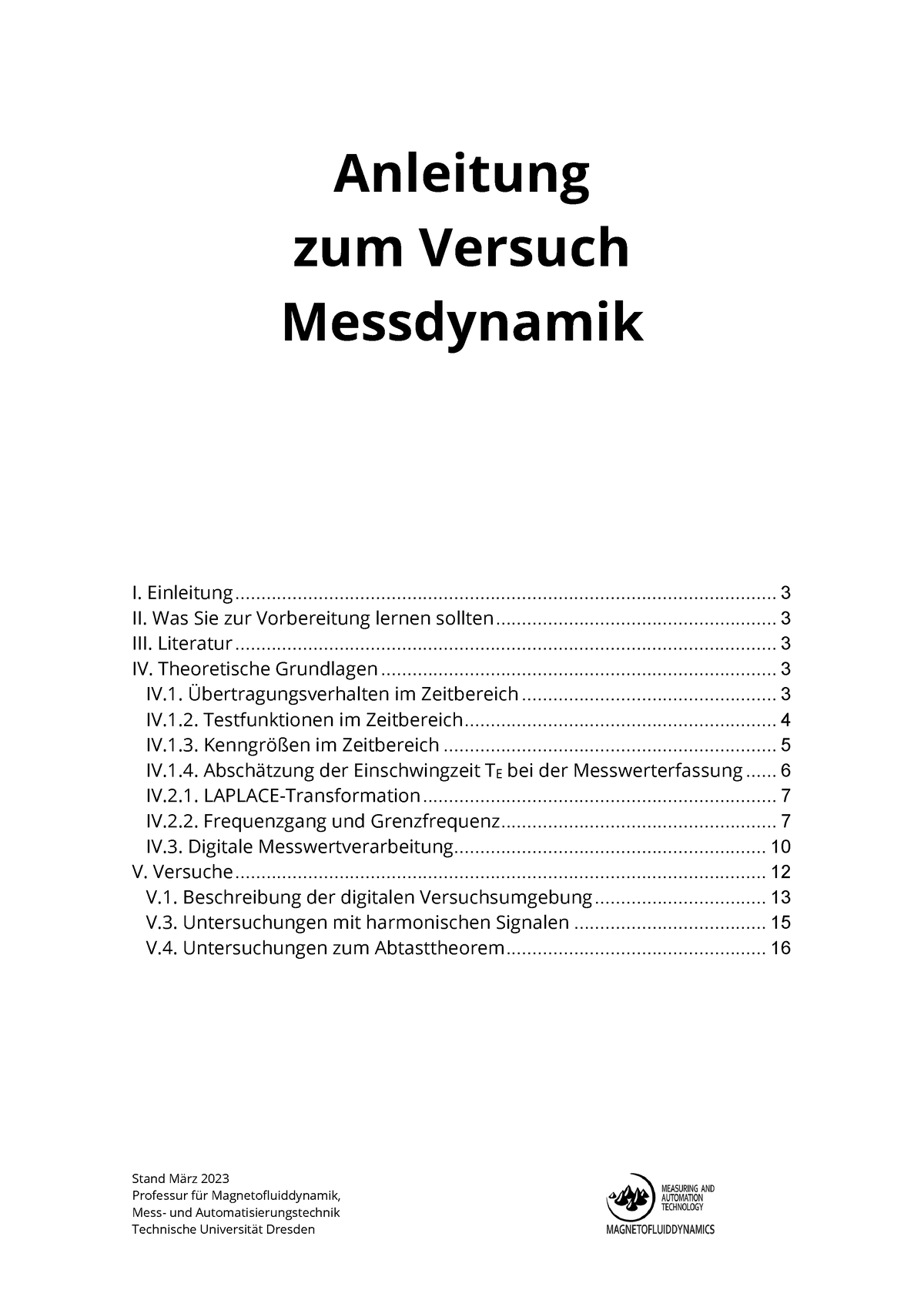 Anleitung Messdynamik SS2023 - Professur Für Magnetofluiddynamik, Mess ...