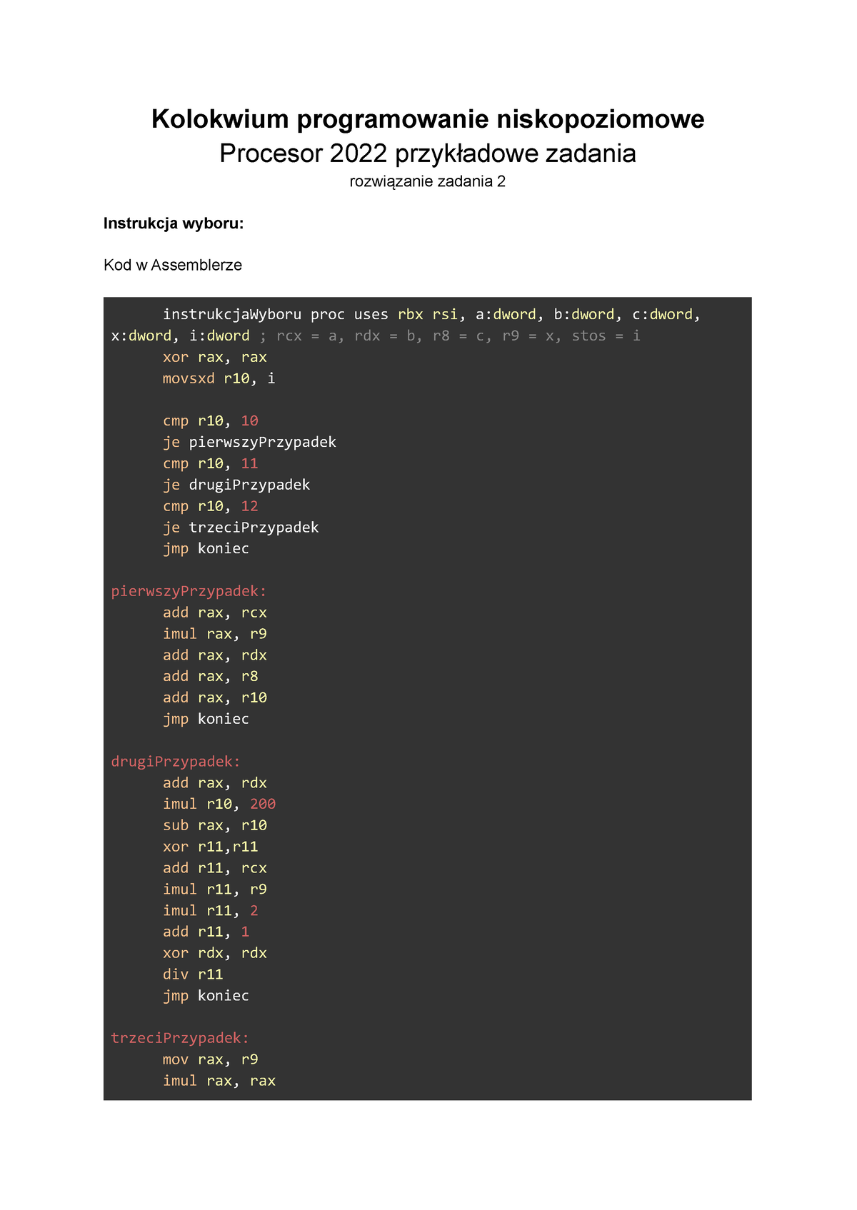 Kolokwium 2022 Assembler Procesor Zadanie 2 - Kolokwium Programowanie ...