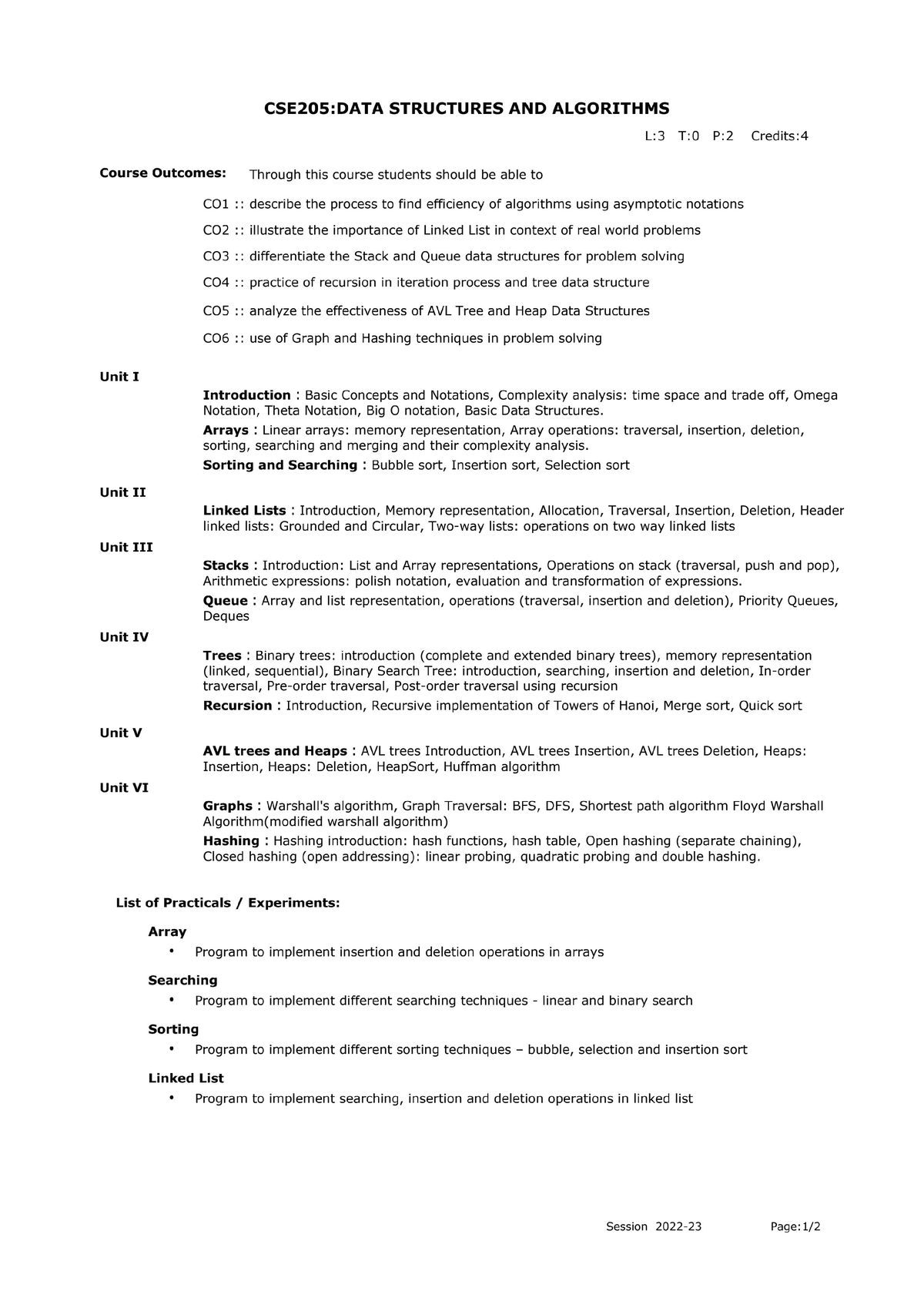 Data Structures And Algorithms Syllabus - Studocu