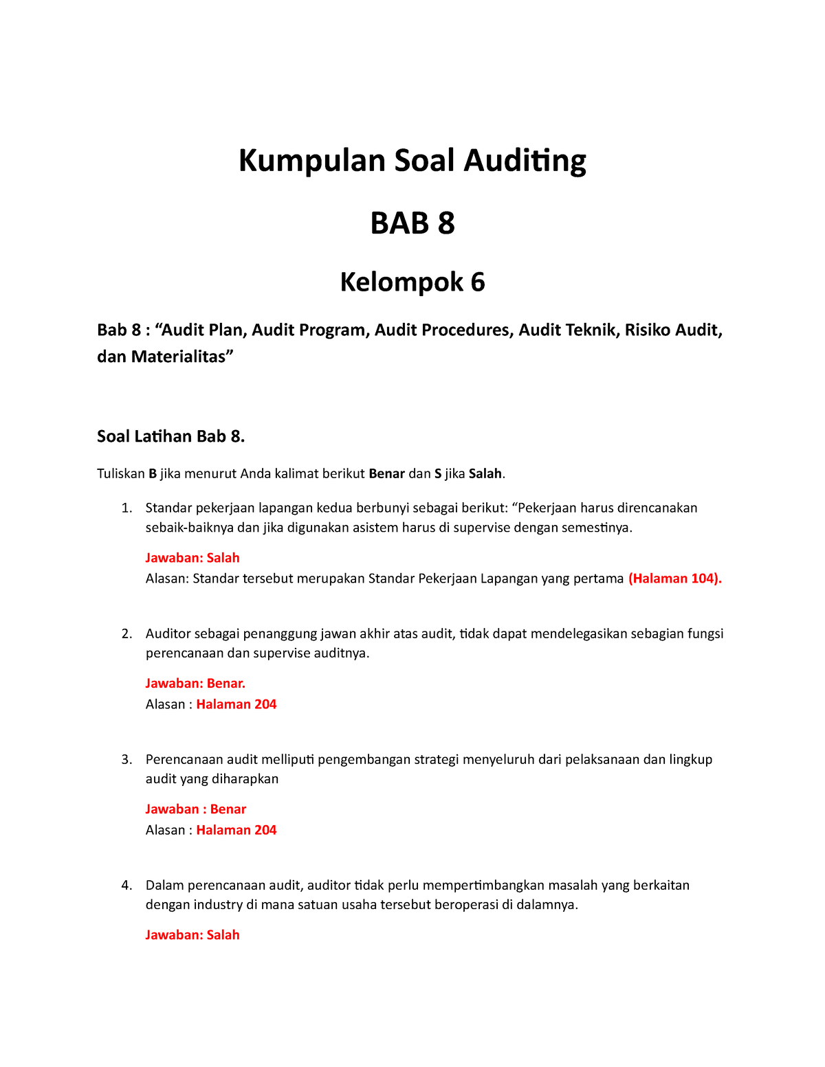 Kumpulan Soal Auditing Bab 8 - Kumpulan Soal Auditing BAB 8 Kelompok 6 ...