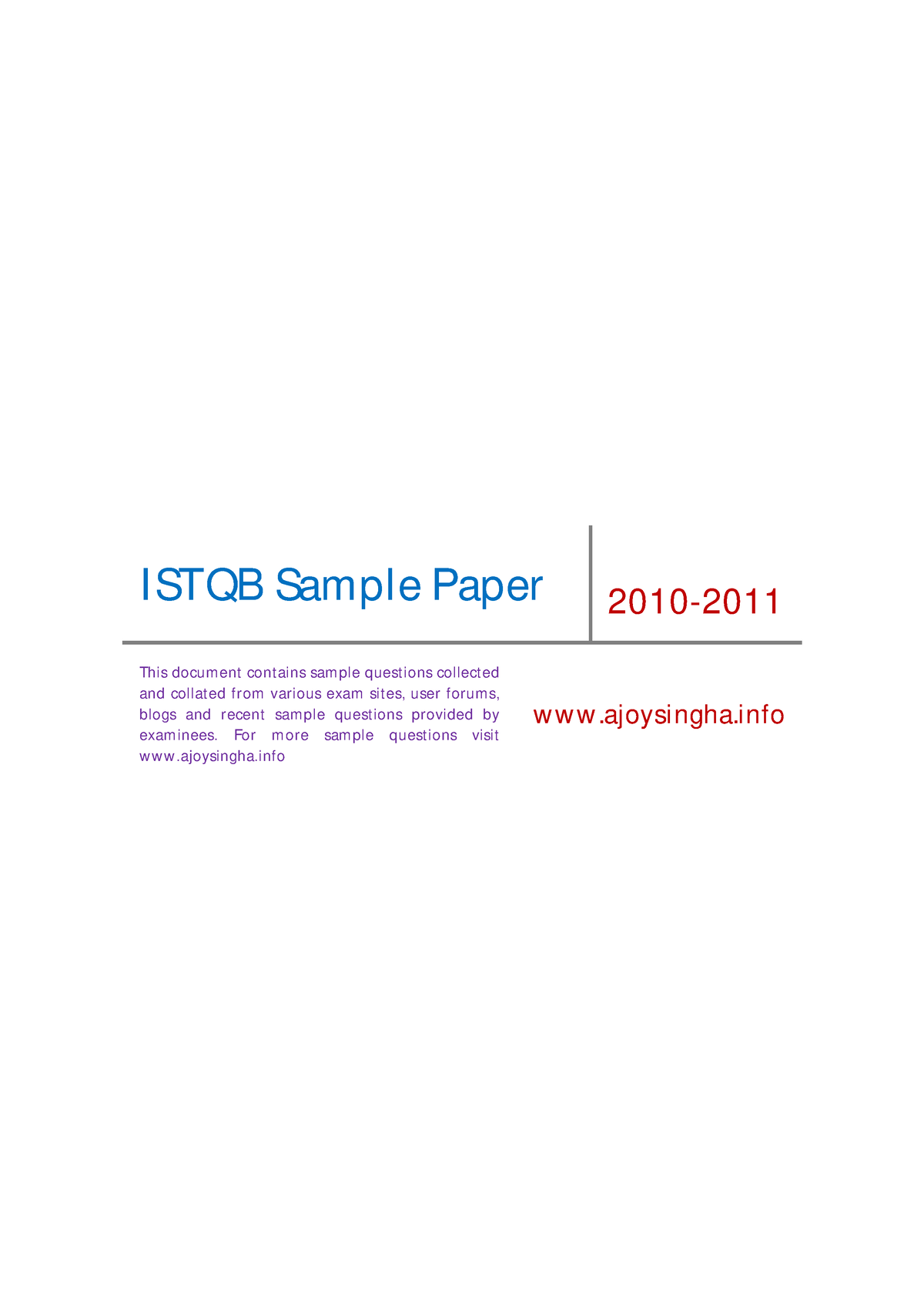 500 Istqb Sample Papers 2010 2011 - ISTQB Sample Paper 2010- This ...