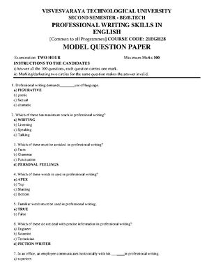 II Semester English Model QP- Solved